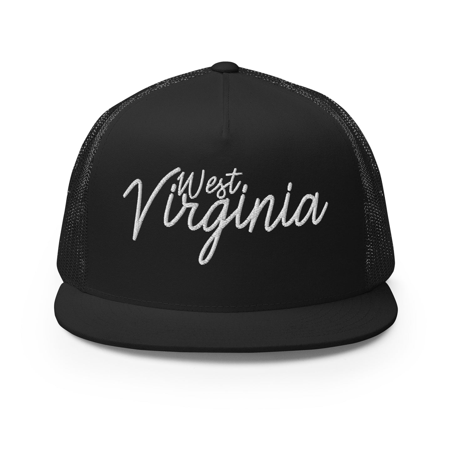 West Virginia Retro Script High 5 Panel A-Frame Snapback Trucker Hat