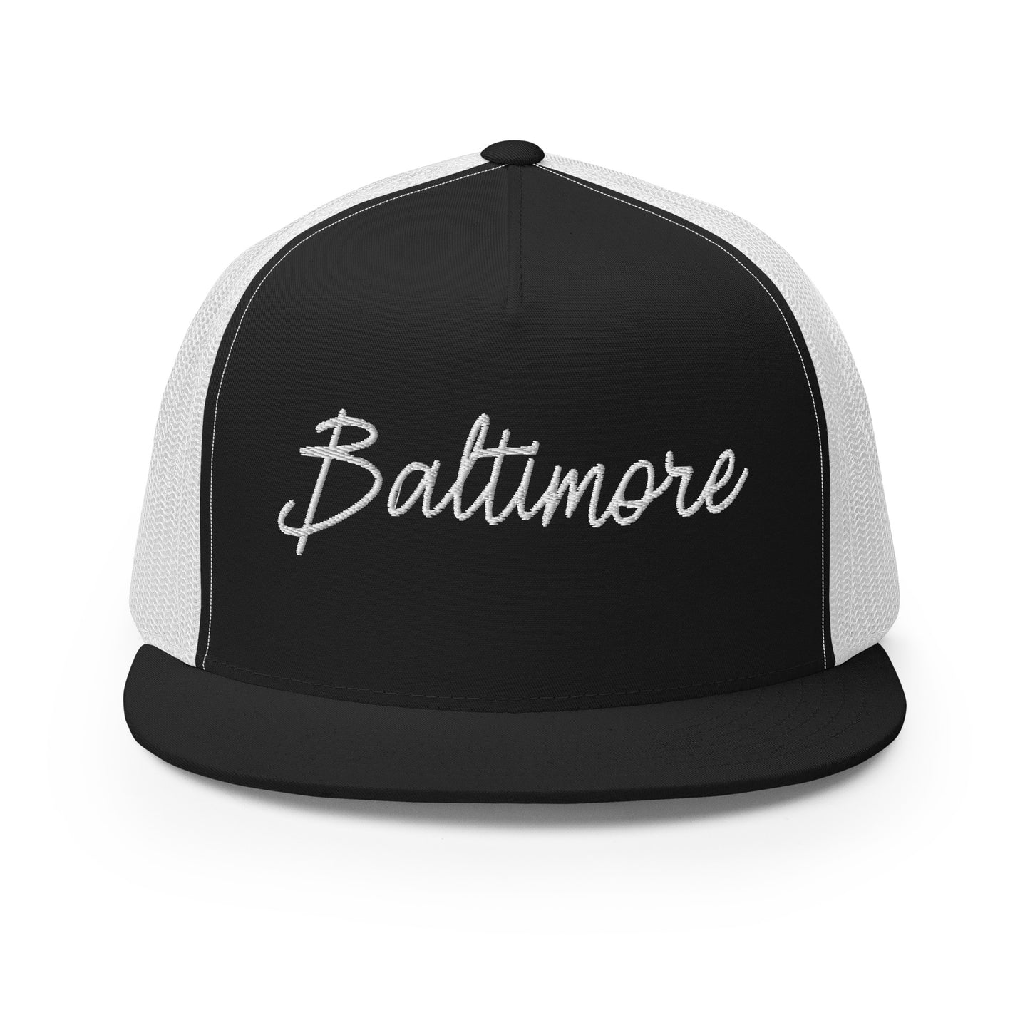 Baltimore Retro Script High 5 Panel A-Frame Snapback Trucker Hat