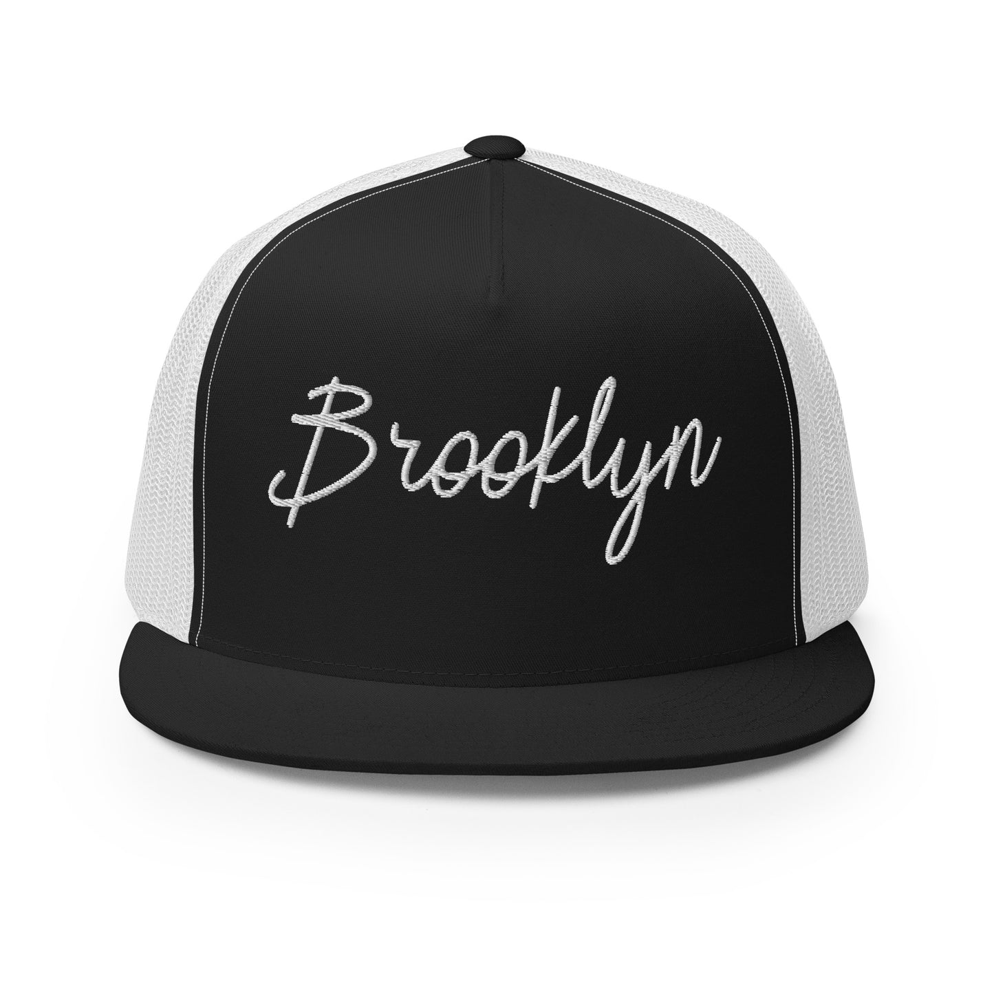 Brooklyn Retro Script High 5 Panel A-Frame Snapback Trucker Hat