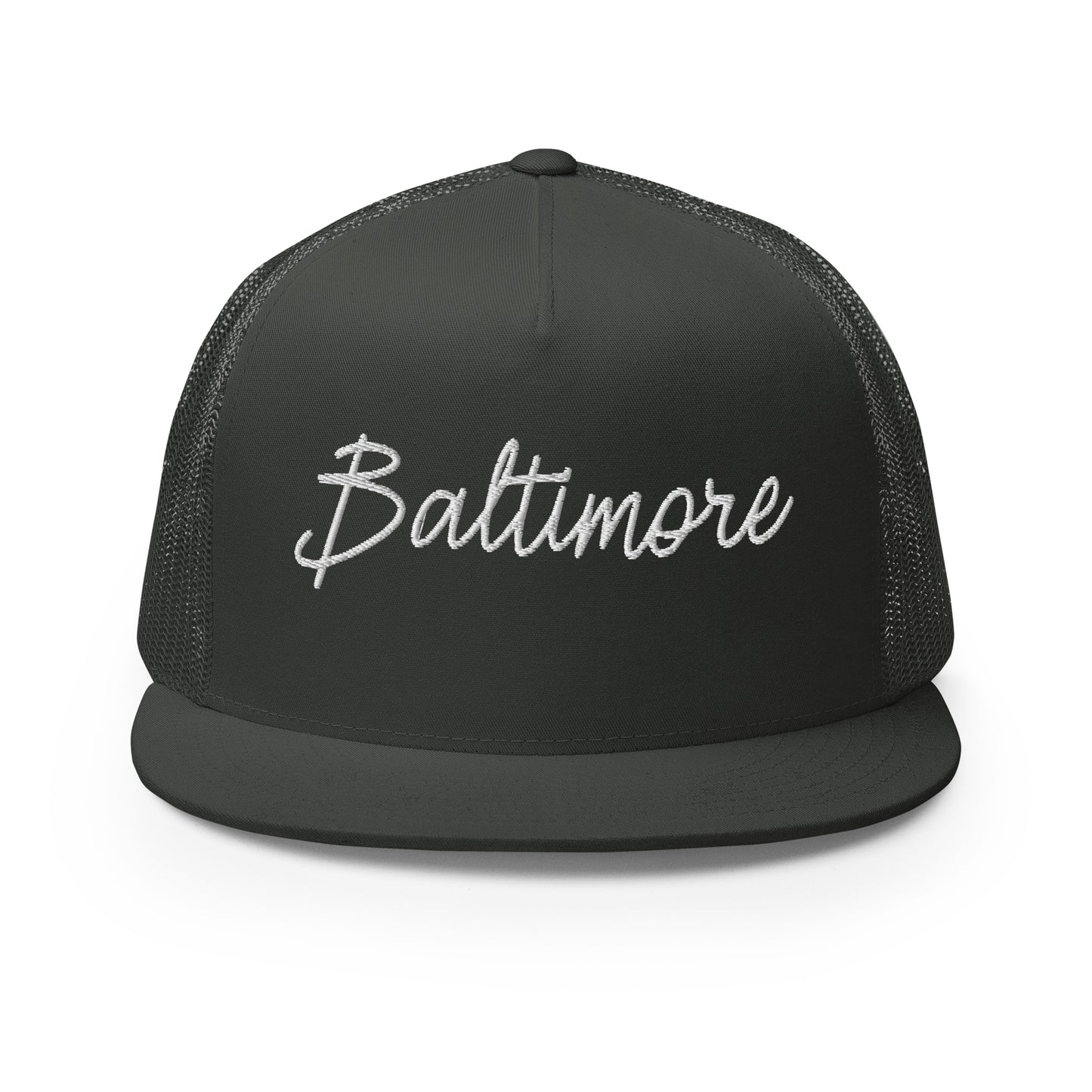 Baltimore Retro Script High 5 Panel A-Frame Snapback Trucker Hat