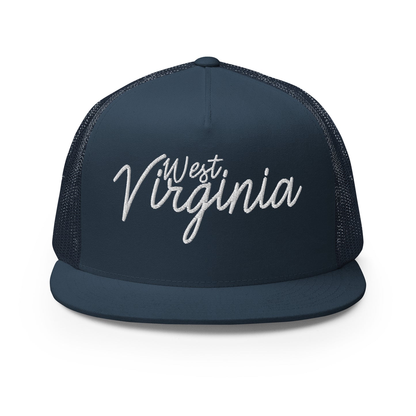 West Virginia Retro Script High 5 Panel A-Frame Snapback Trucker Hat