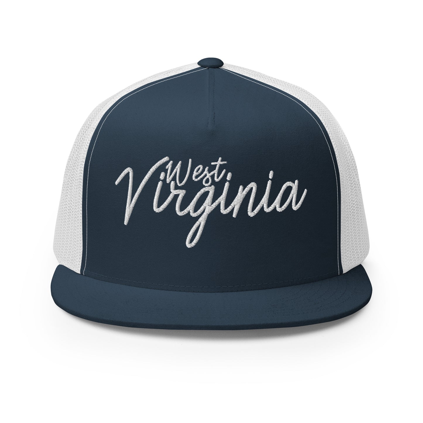West Virginia Retro Script High 5 Panel A-Frame Snapback Trucker Hat