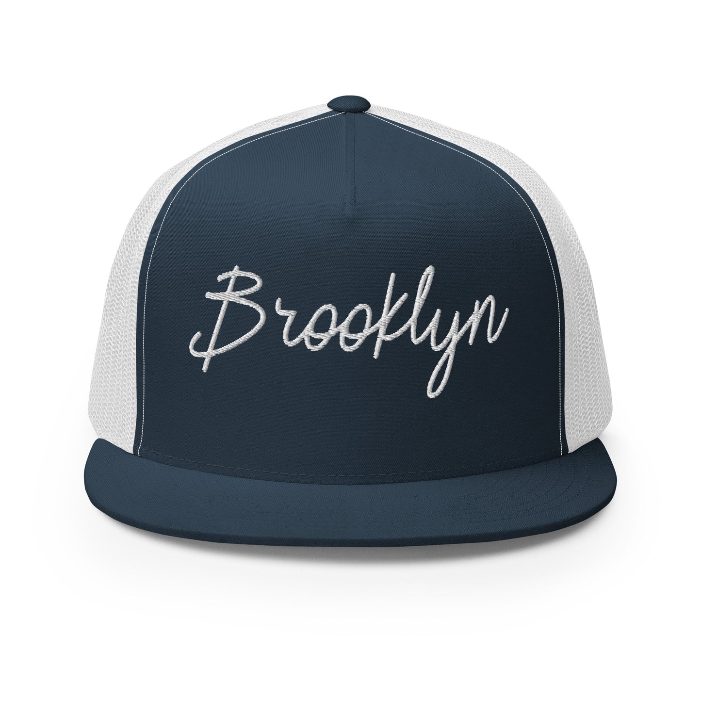 Brooklyn Retro Script High 5 Panel A-Frame Snapback Trucker Hat