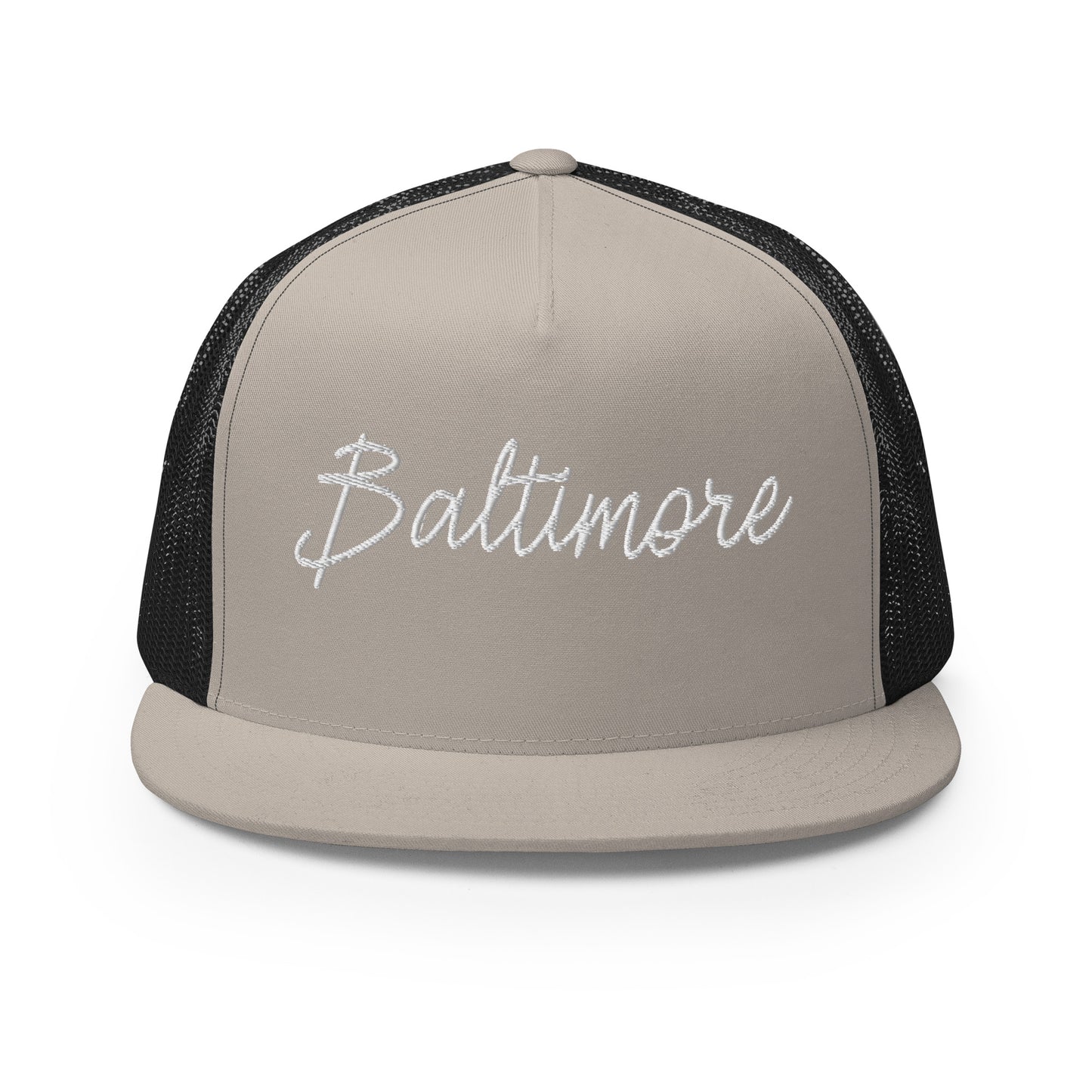 Baltimore Retro Script High 5 Panel A-Frame Snapback Trucker Hat