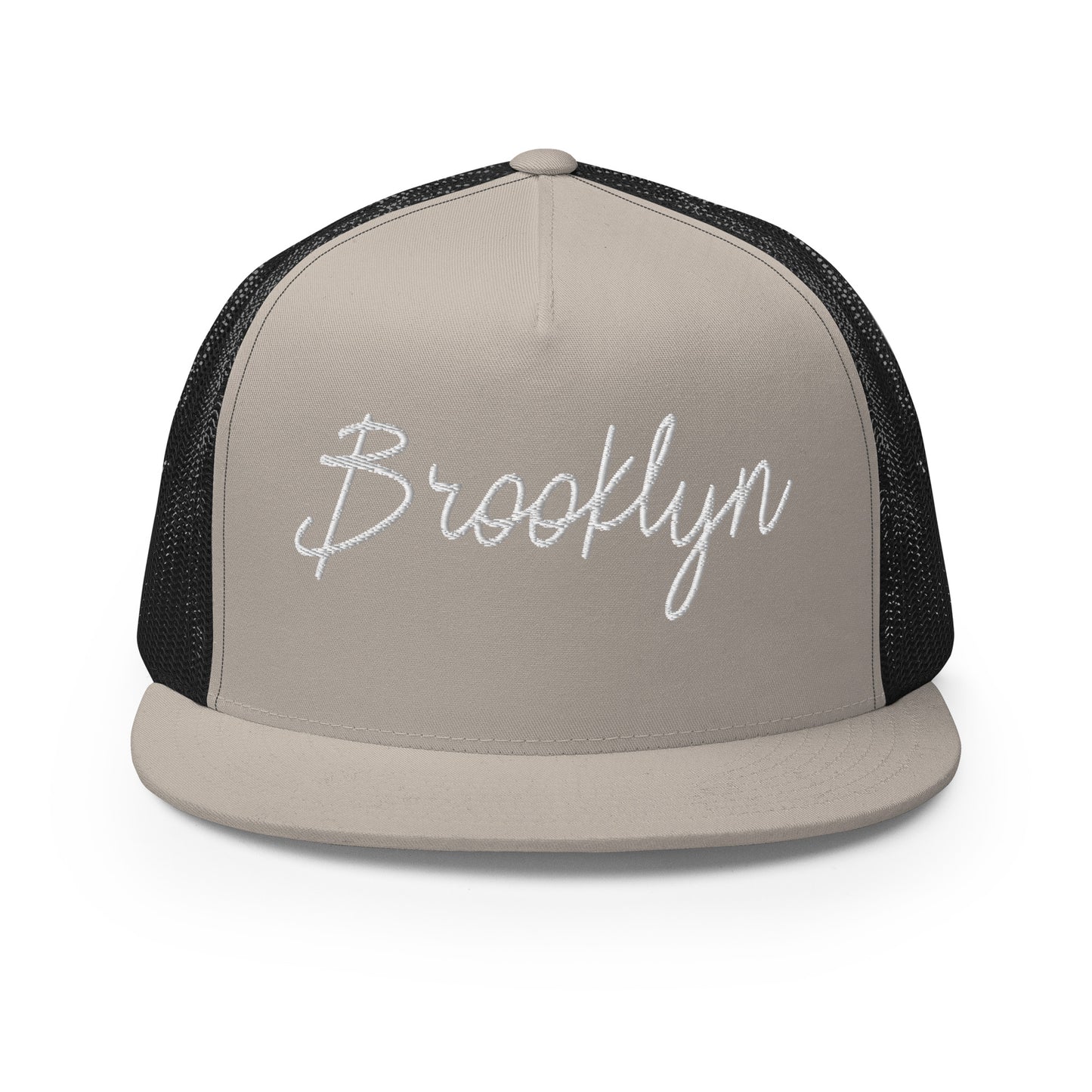 Brooklyn Retro Script High 5 Panel A-Frame Snapback Trucker Hat