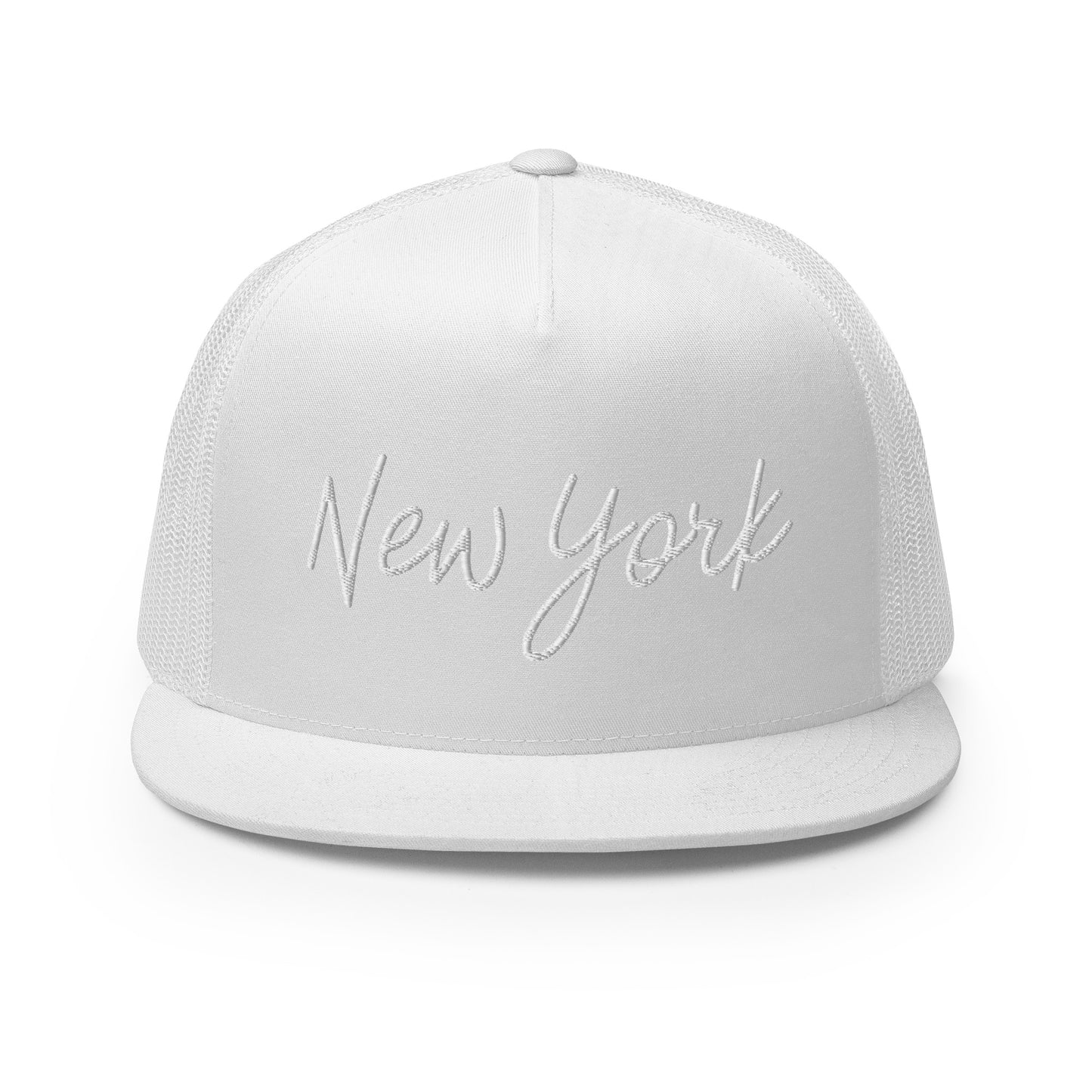 New York Retro Script High 5 Panel A-Frame Snapback Trucker Hat