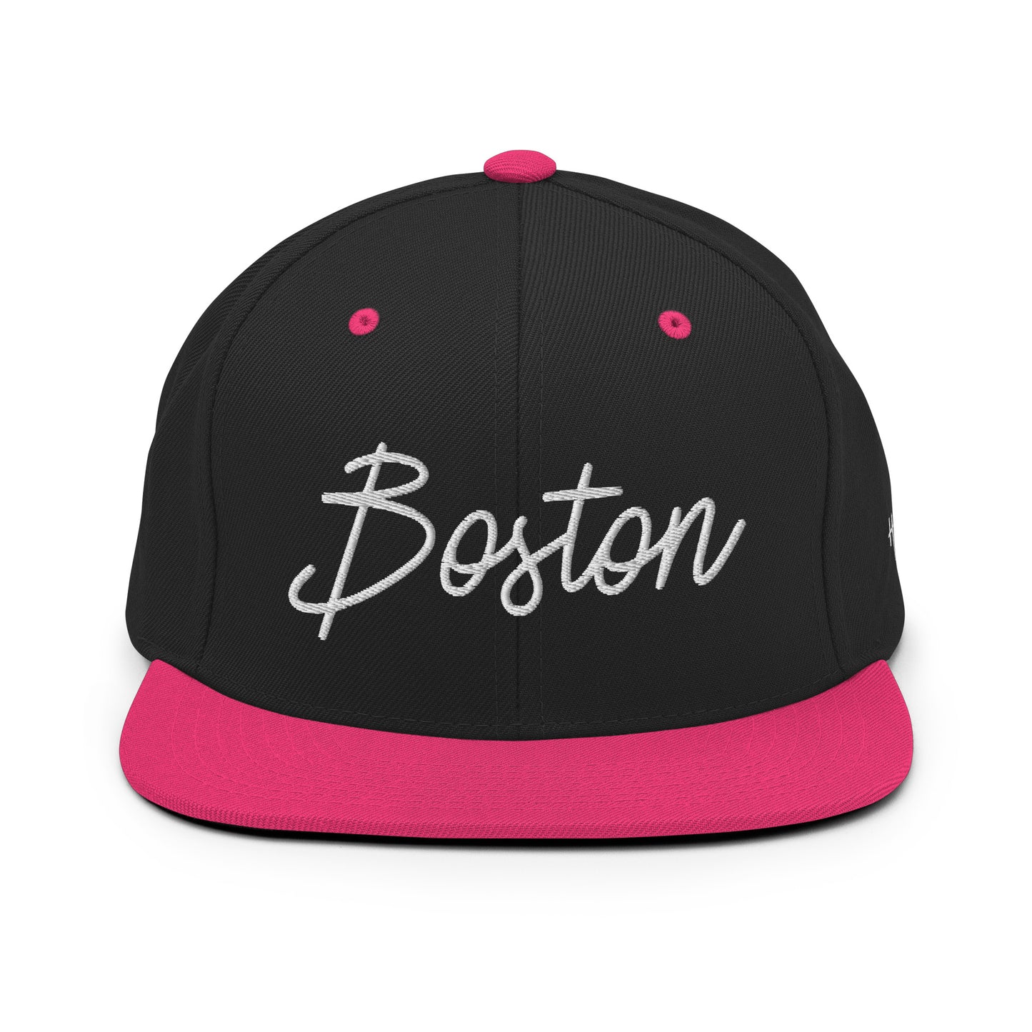 Boston Retro Script 6 Panel Snapback Hat
