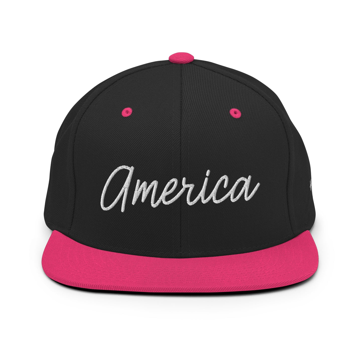 United States USA "America" Retro Script 6 Panel Snapback Hat