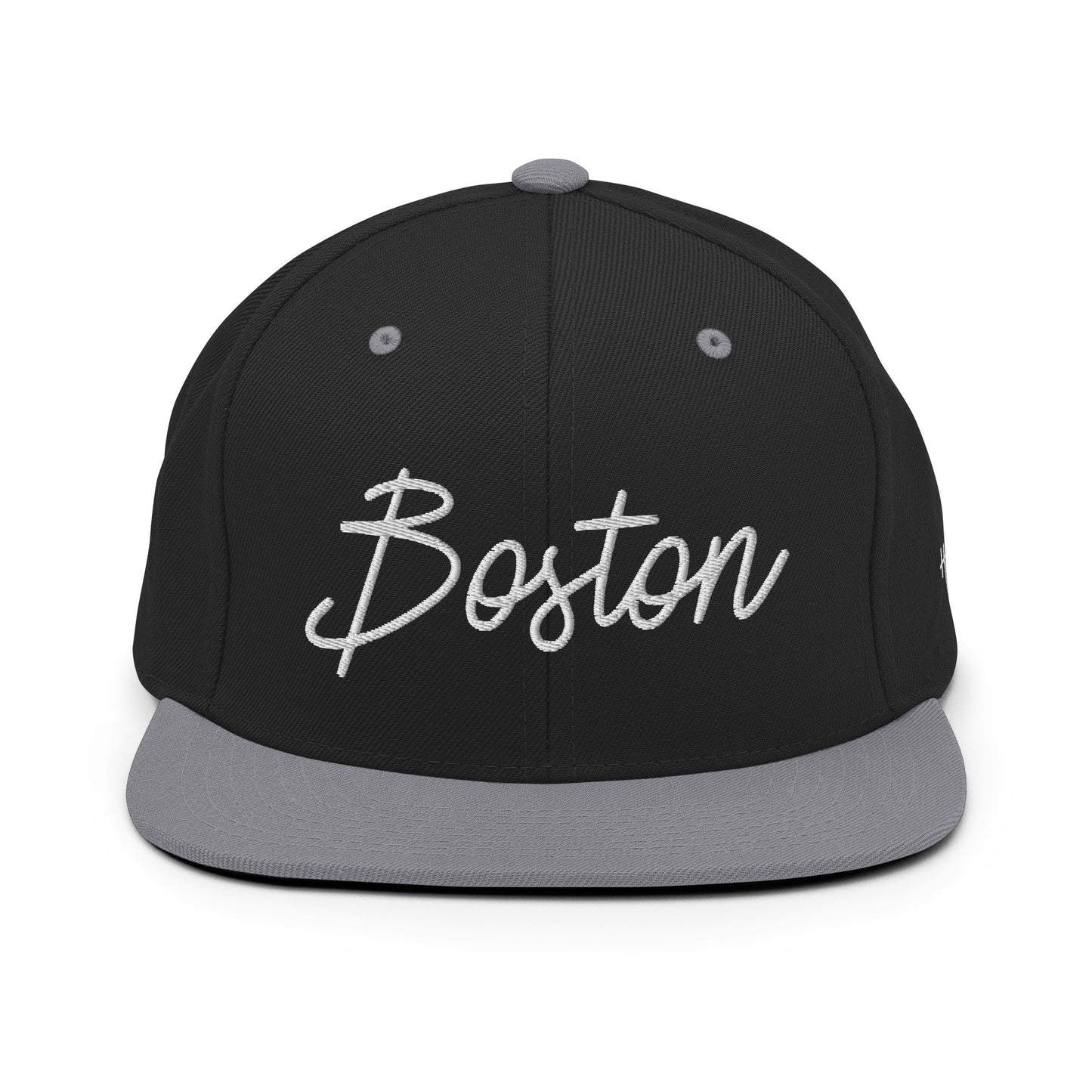 Boston Retro Script 6 Panel Snapback Hat
