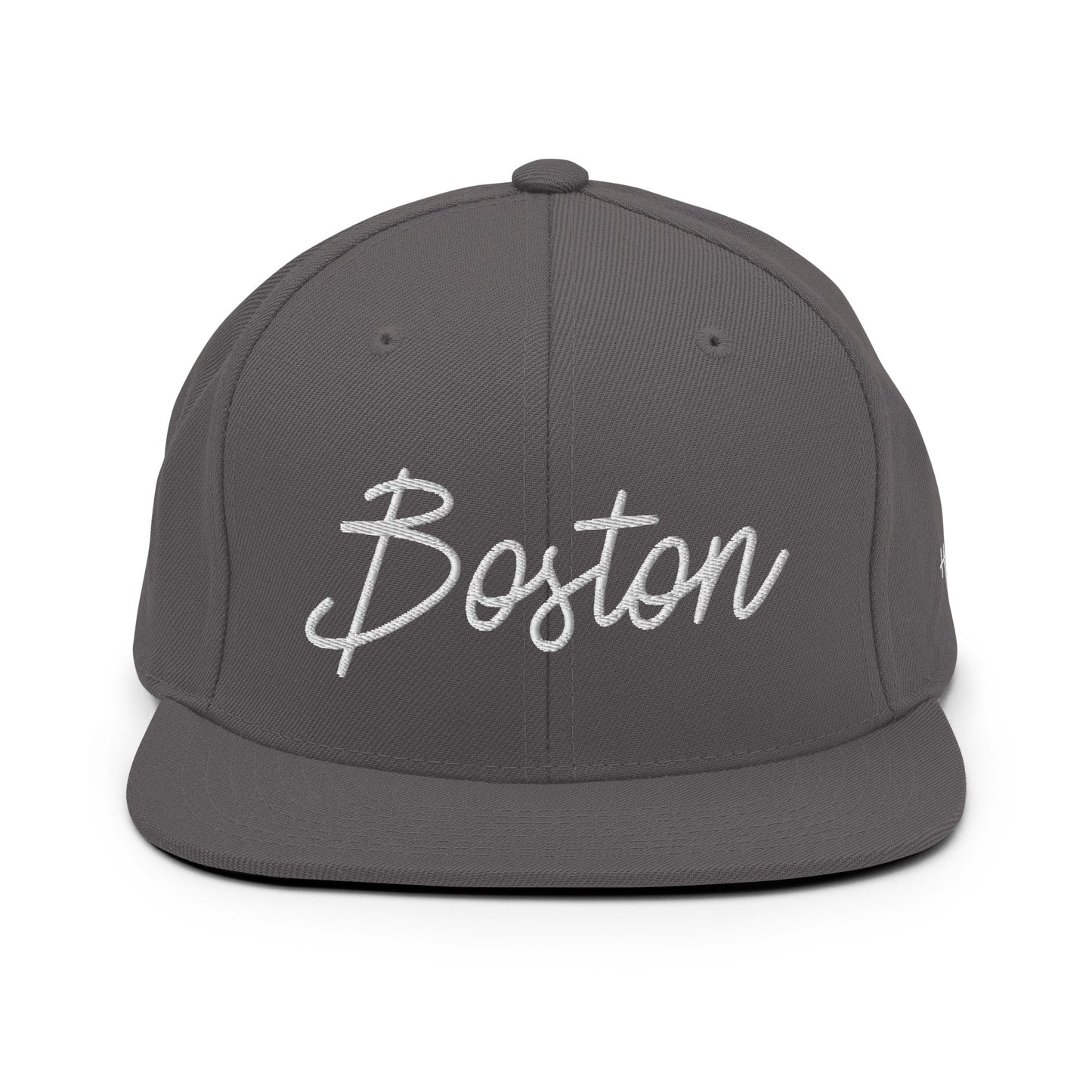 Boston Retro Script 6 Panel Snapback Hat