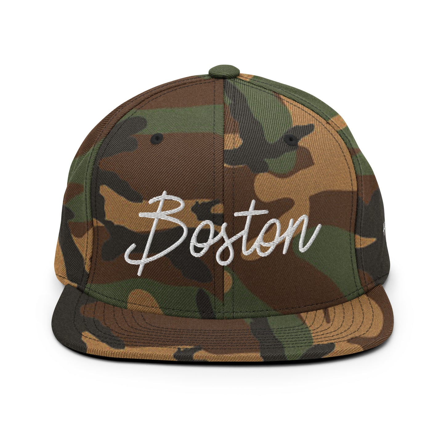 Boston Retro Script 6 Panel Snapback Hat
