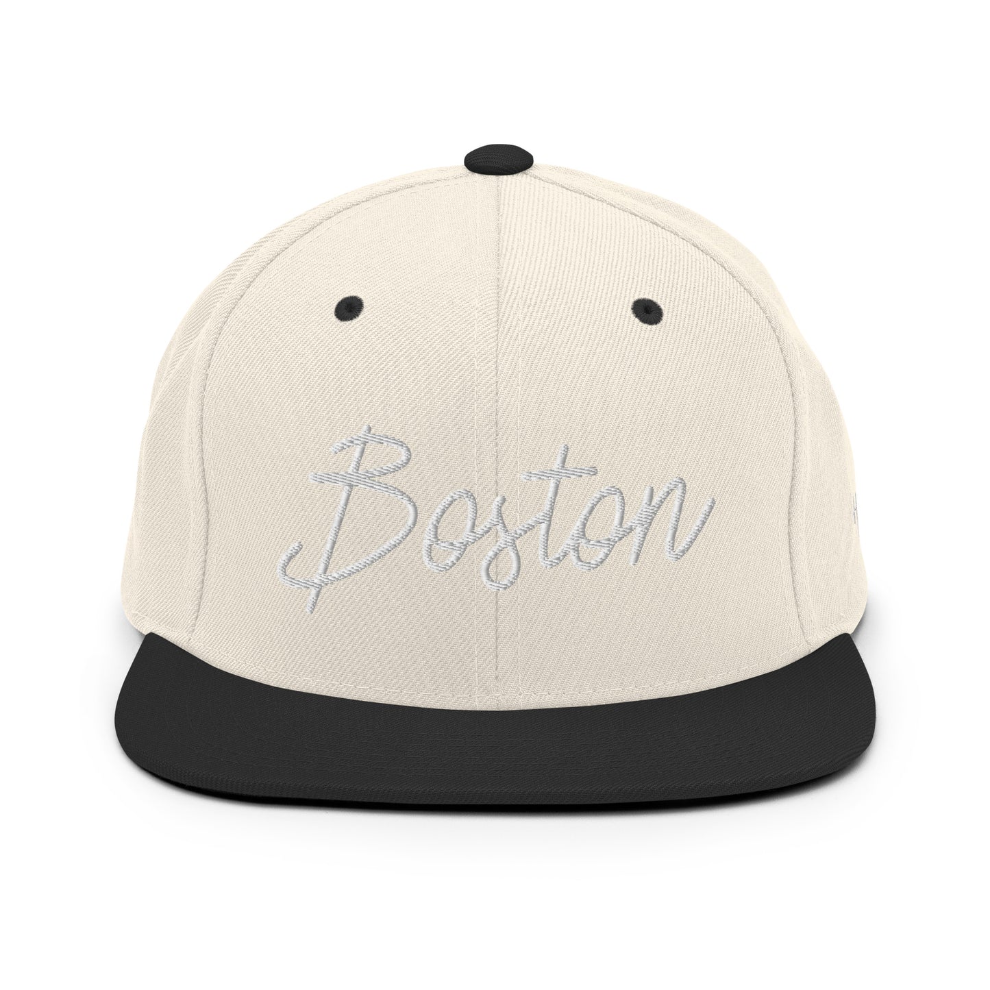 Boston Retro Script 6 Panel Snapback Hat