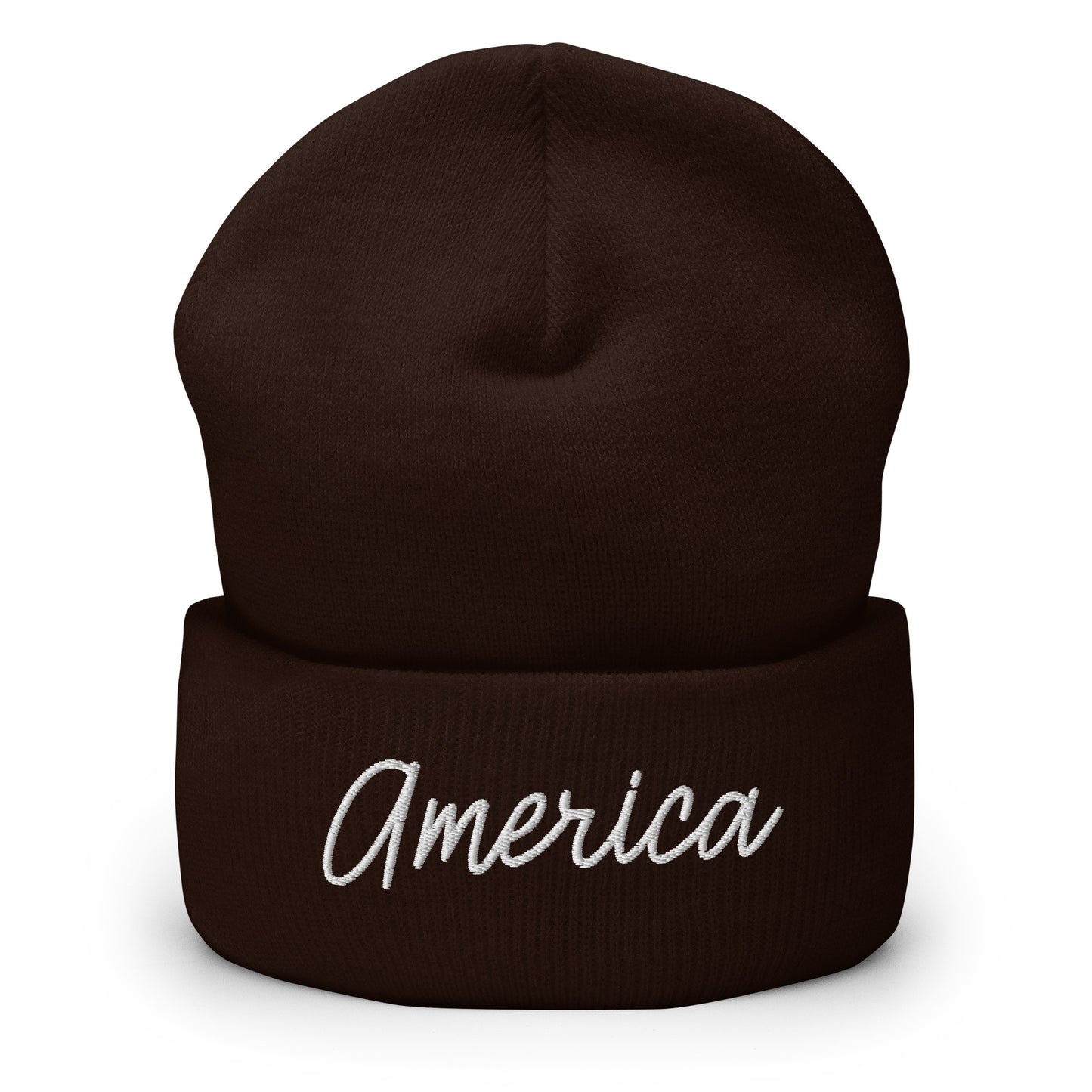 United States USA "America" Retro Script Cuffed Beanie Hat