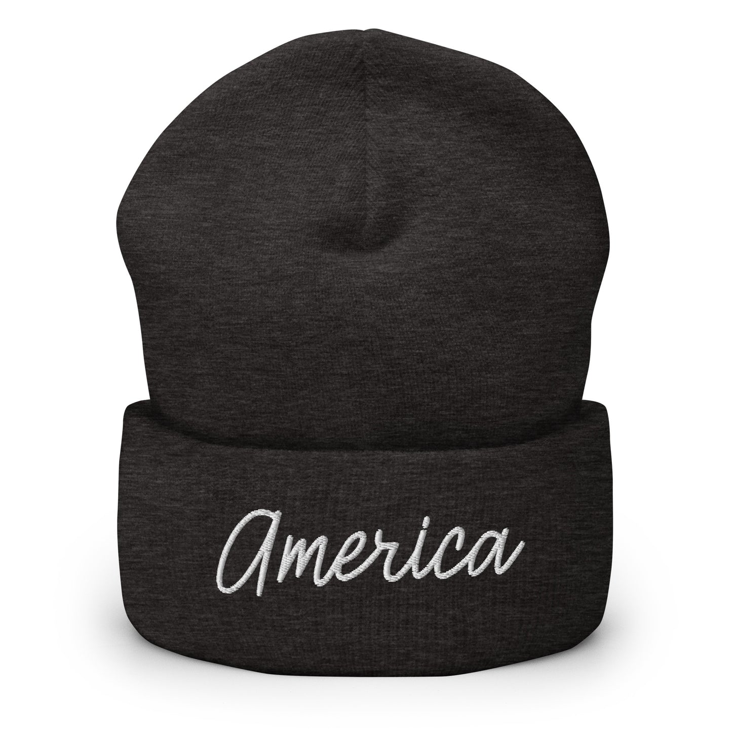 United States USA "America" Retro Script Cuffed Beanie Hat