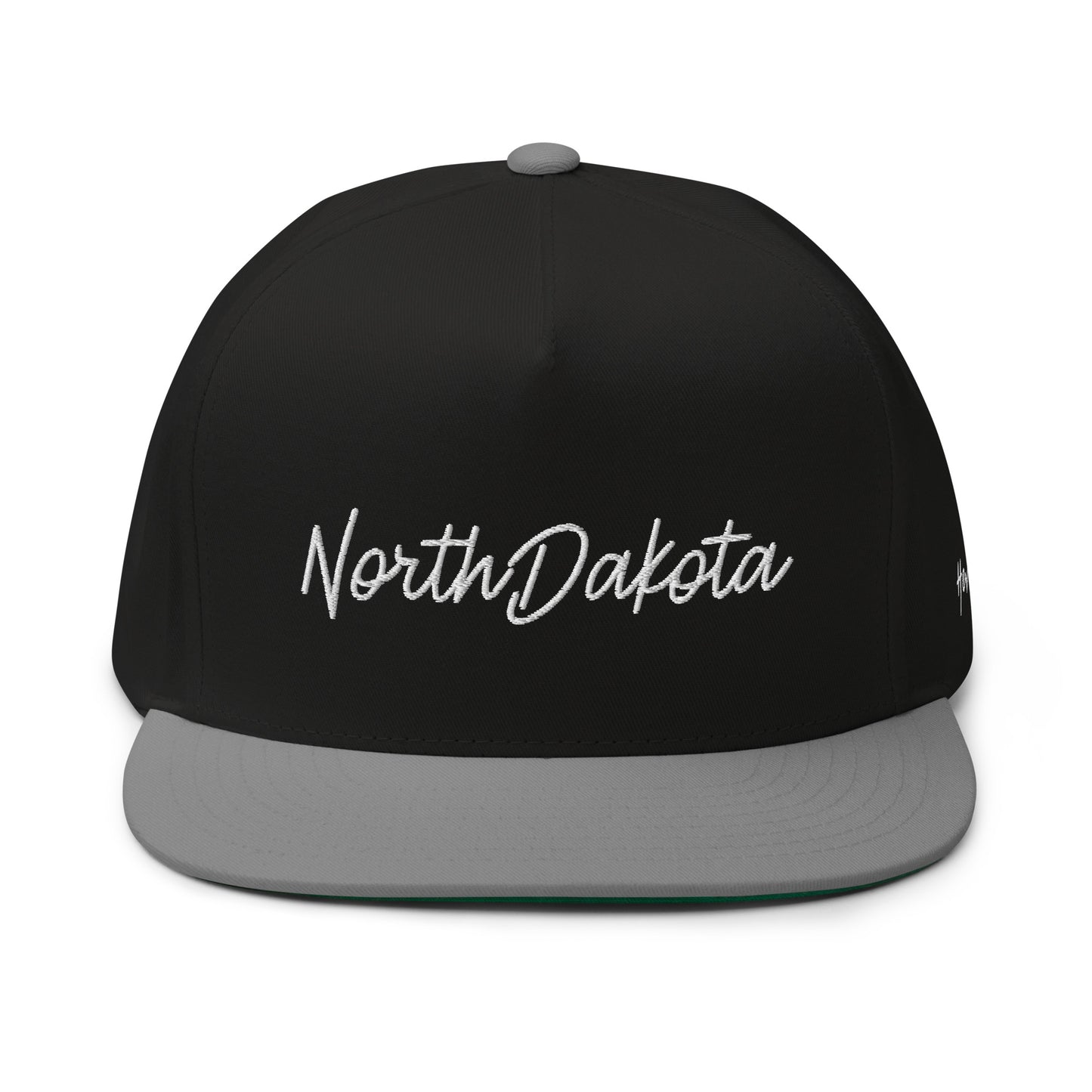 North Dakota Retro Script 5 Panel A-Frame Snapback Hat