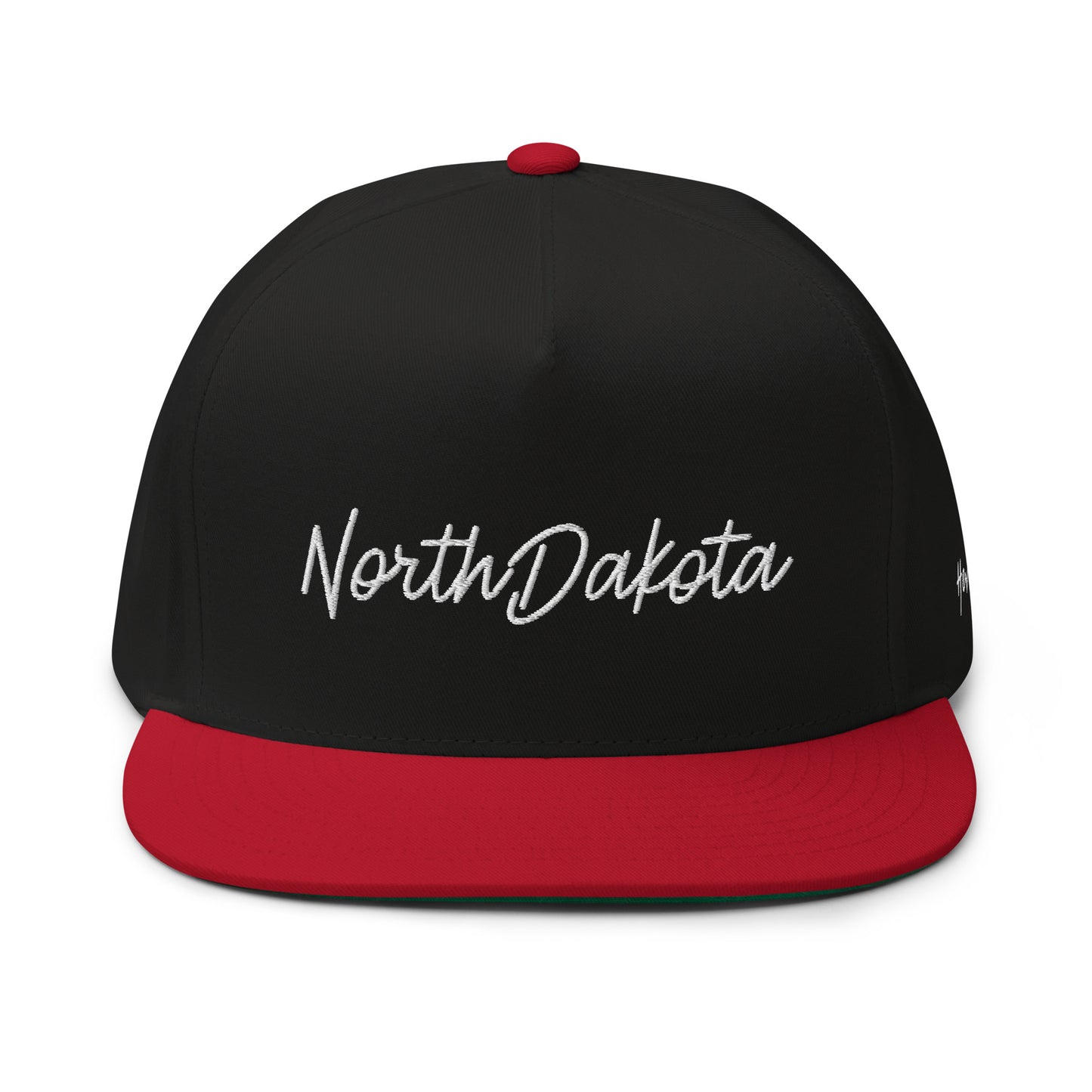 North Dakota Retro Script 5 Panel A-Frame Snapback Hat