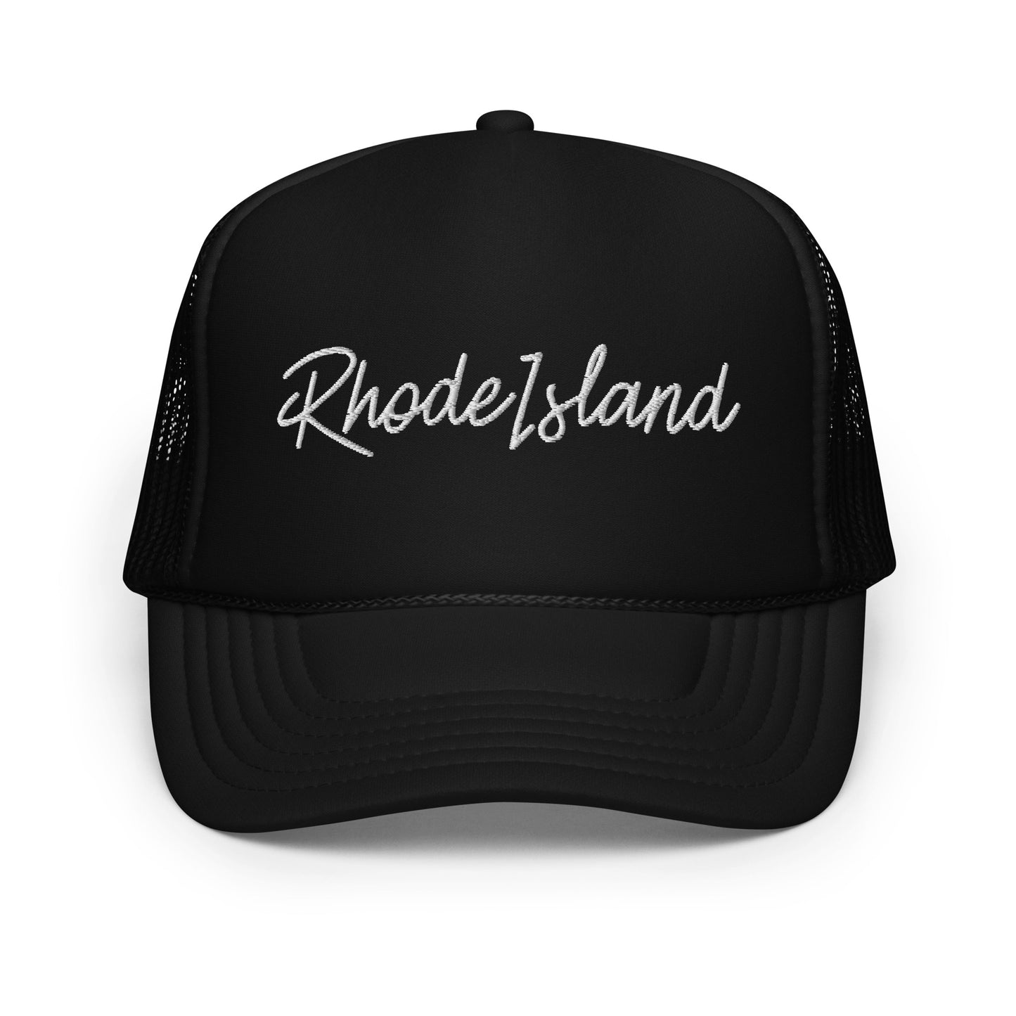 Rhode Island Retro Script Foam 5 Panel A-Frame Snapback Trucker Hat