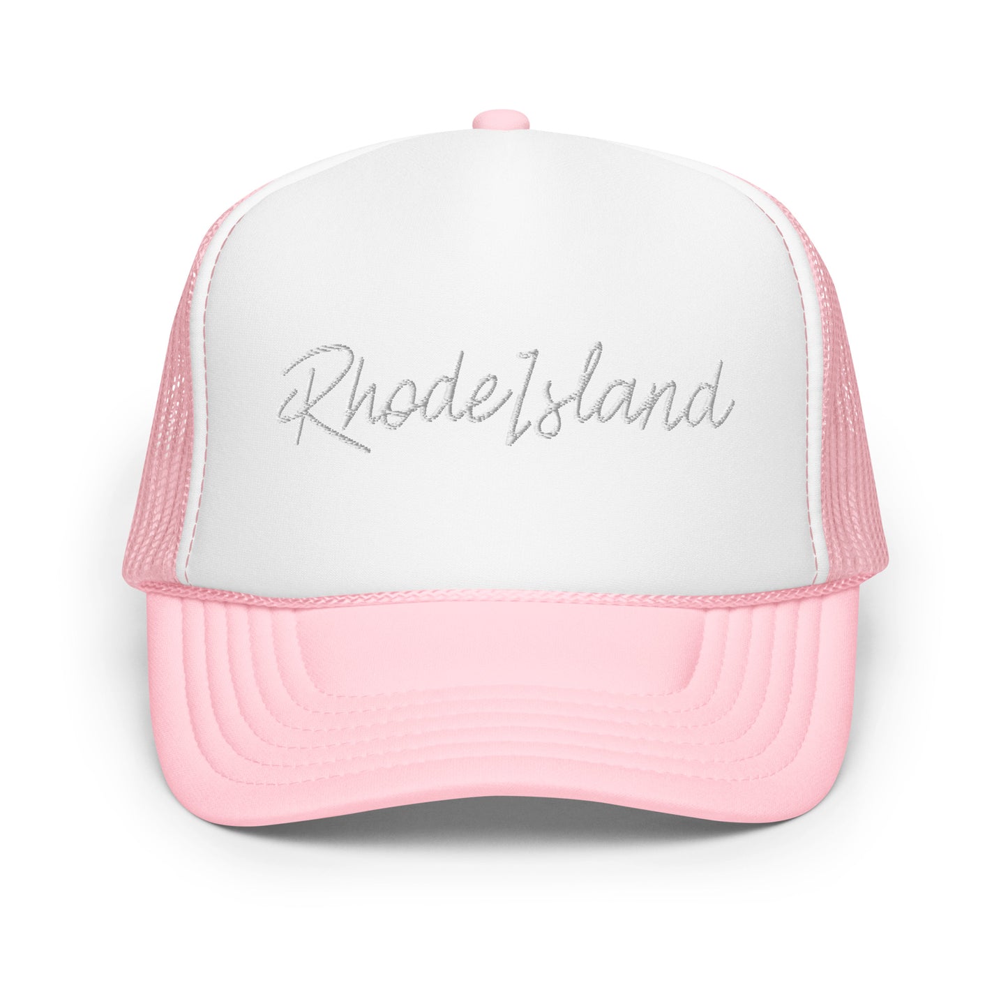 Rhode Island Retro Script Foam 5 Panel A-Frame Snapback Trucker Hat