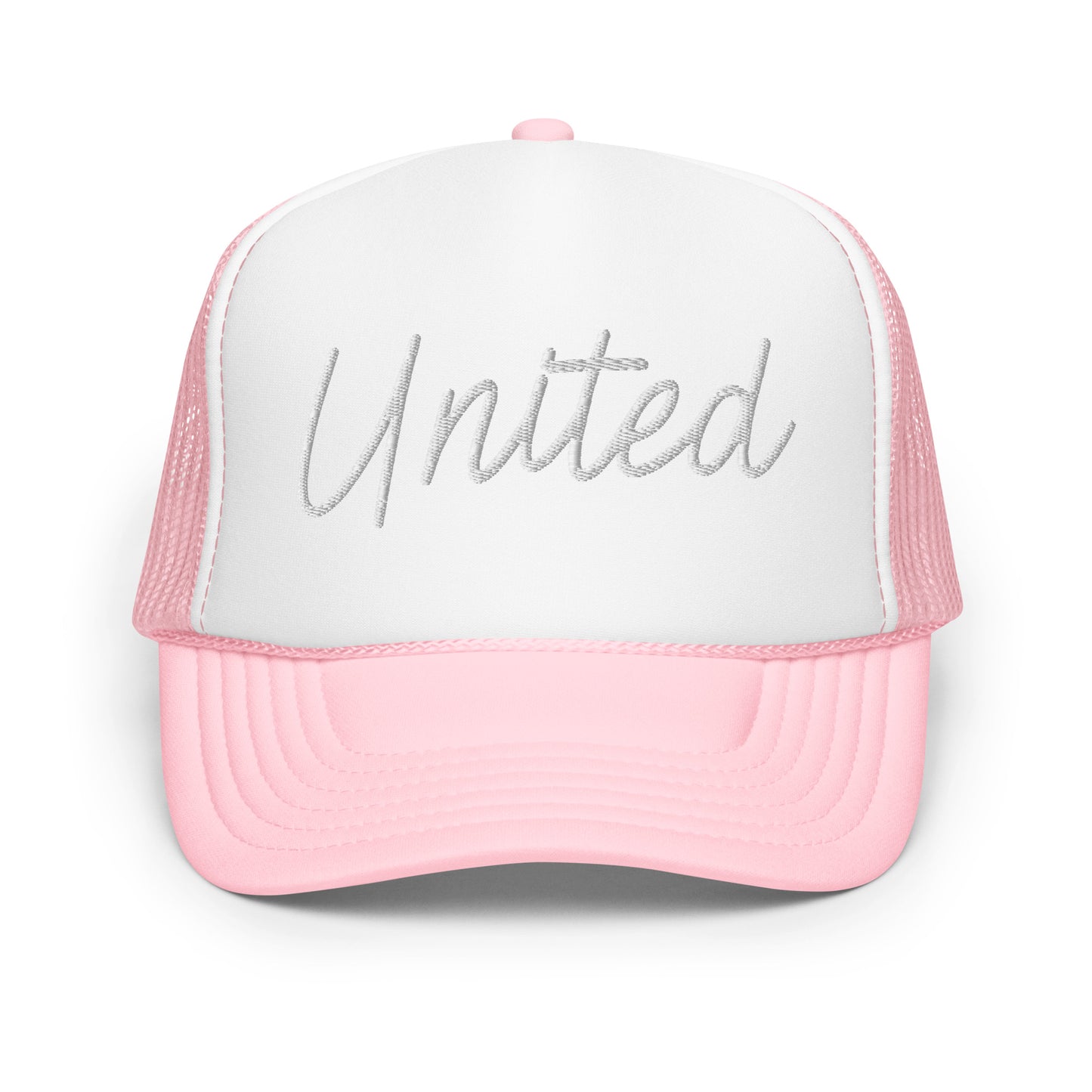 United States USA "United" Retro Script Foam 5 Panel A-Frame Snapback Trucker Hat