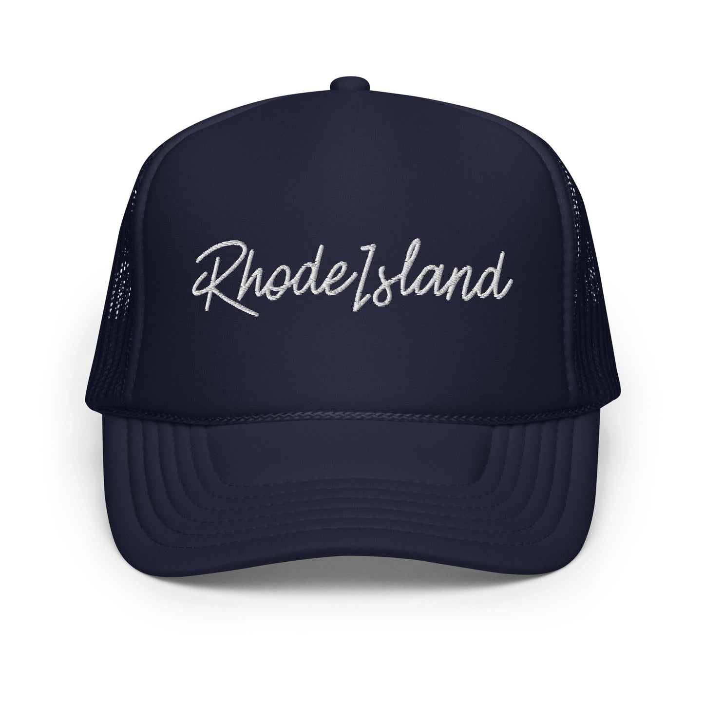 Rhode Island Retro Script Foam 5 Panel A-Frame Snapback Trucker Hat