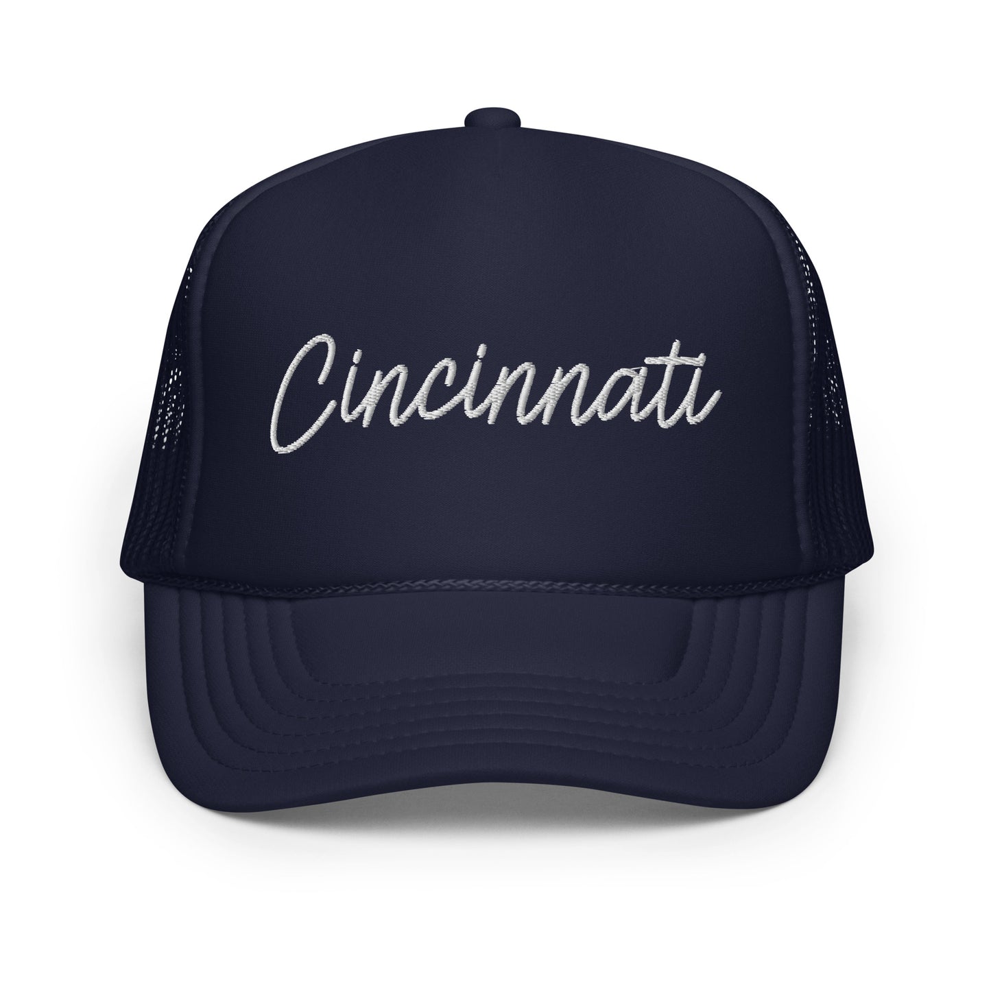 Cincinnati Retro Script Foam 5 Panel A-Frame Snapback Trucker Hat