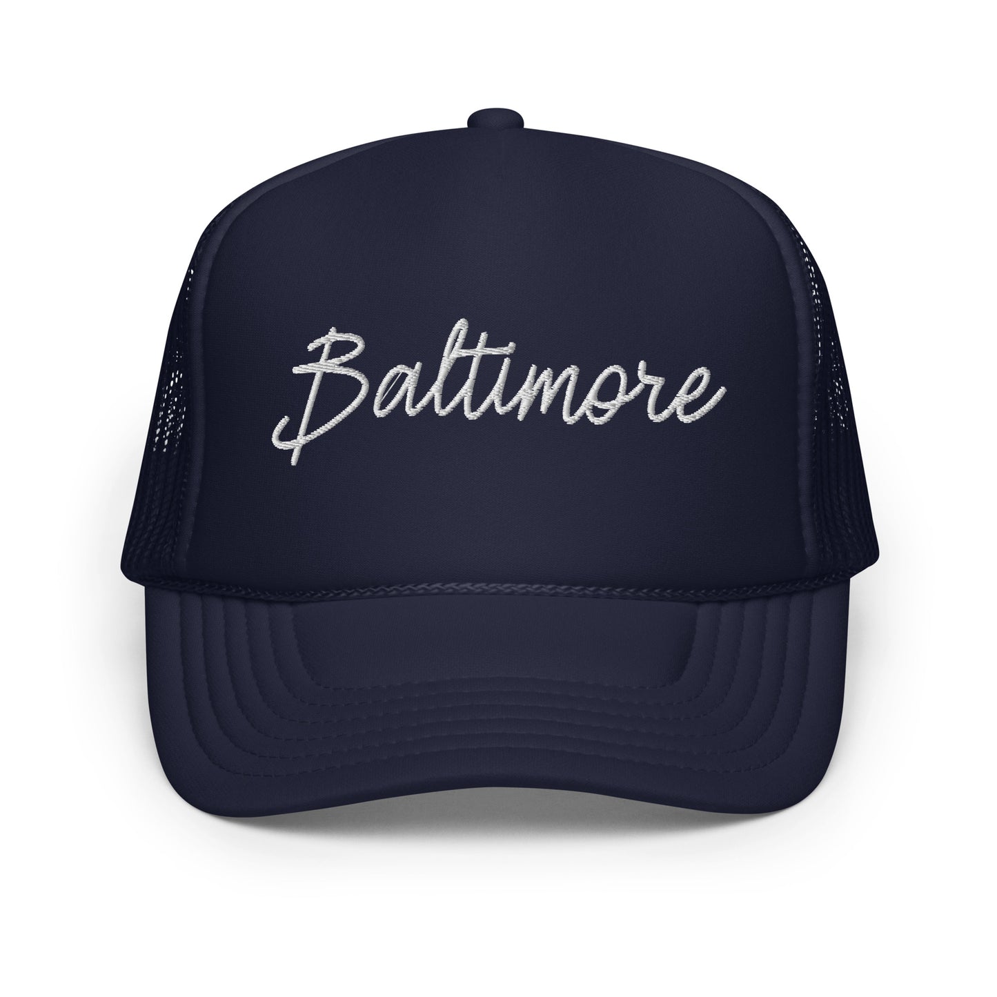 Baltimore Retro Script Foam 5 Panel A-Frame Snapback Trucker Hat