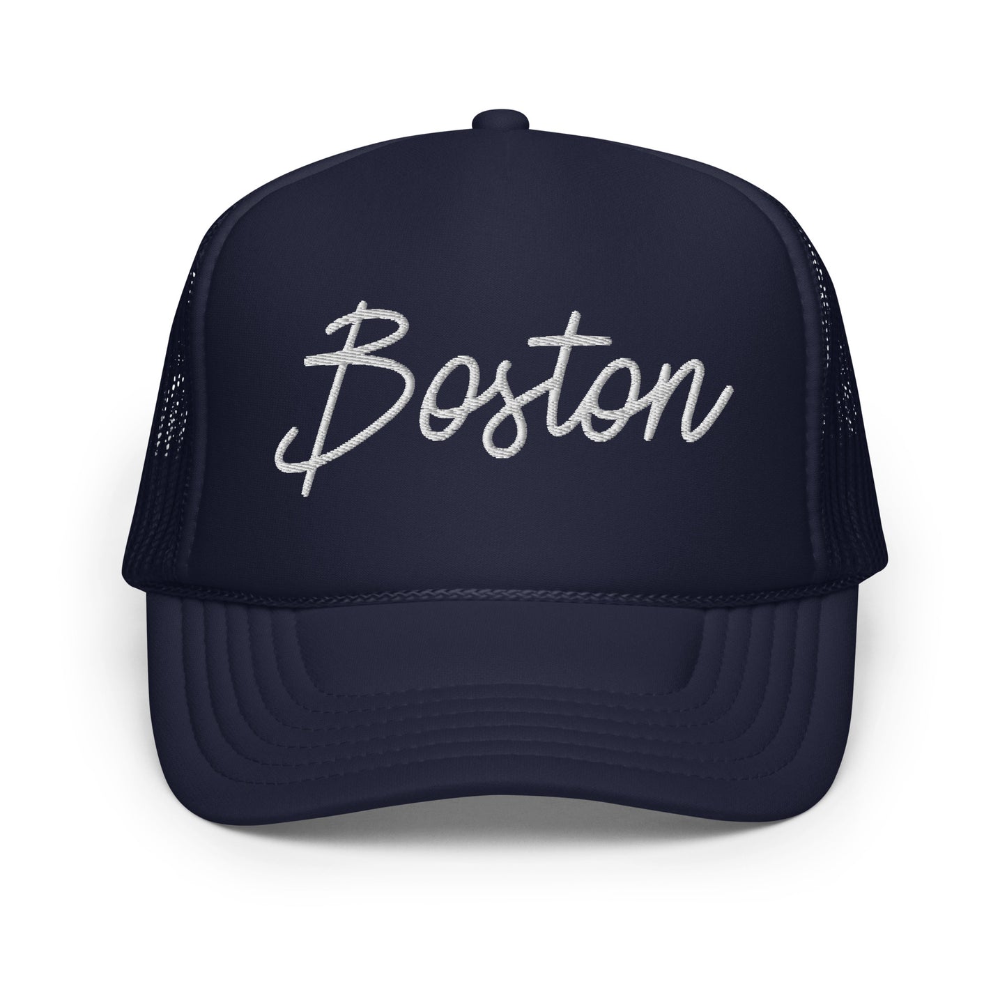 Boston Retro Script Foam 5 Panel A-Frame Snapback Trucker Hat