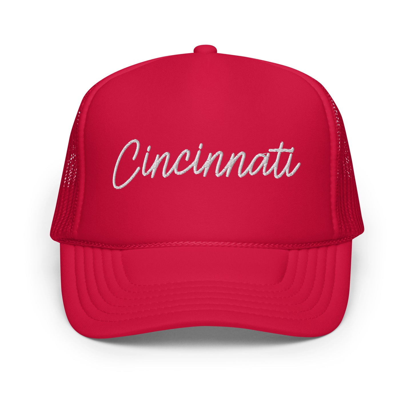 Cincinnati Retro Script Foam 5 Panel A-Frame Snapback Trucker Hat