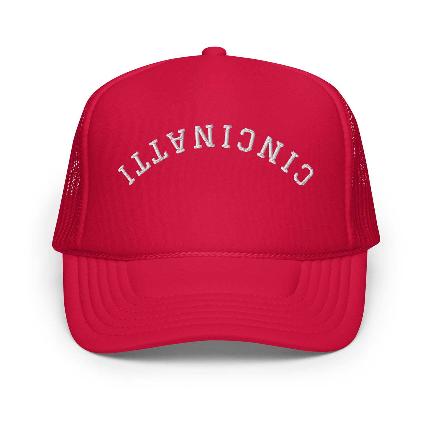 Cincinnati Upside Down Arch Foam 5 Panel A-Frame Snapback Trucker Hat