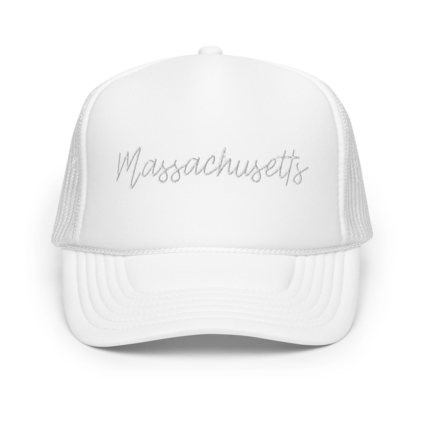 Massachusetts Retro Script Foam 5 Panel A-Frame Snapback Trucker Hat