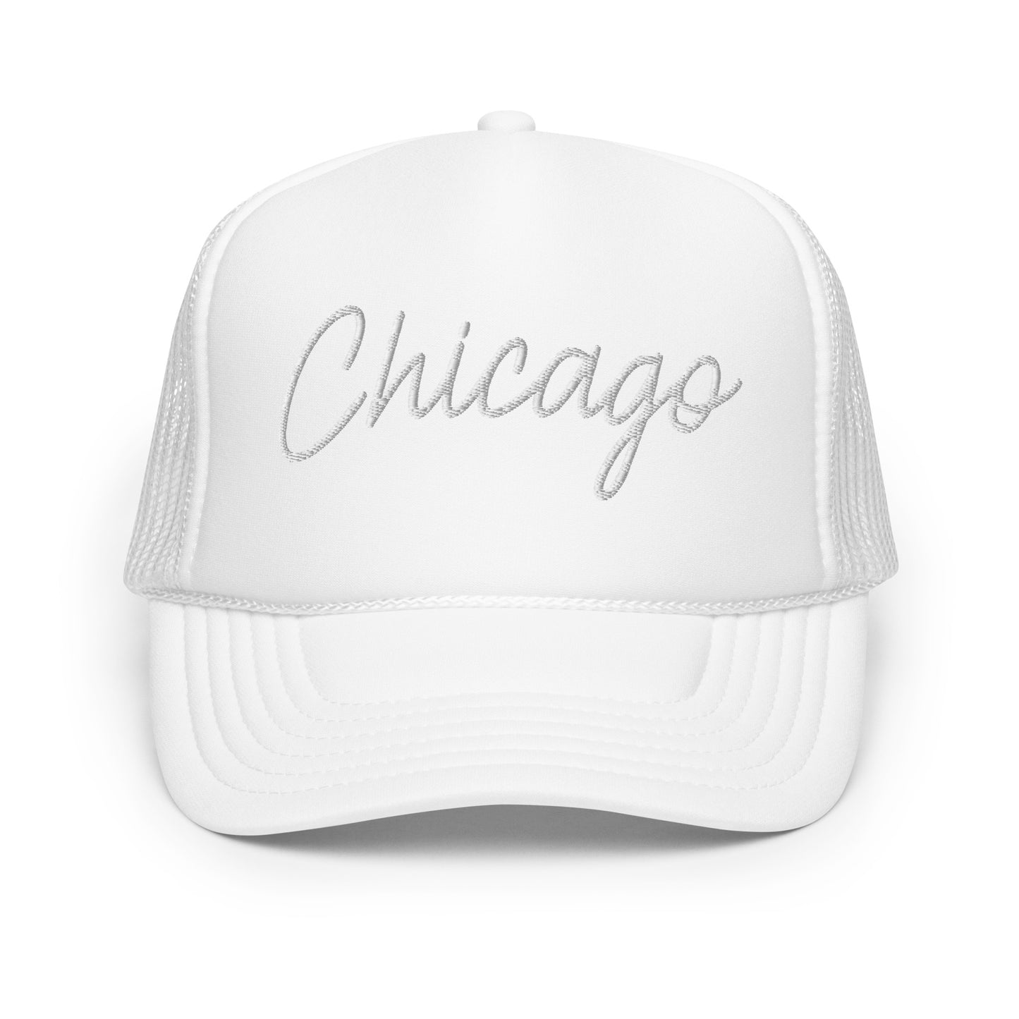 Chicago Retro Script Foam 5 Panel A-Frame Snapback Trucker Hat