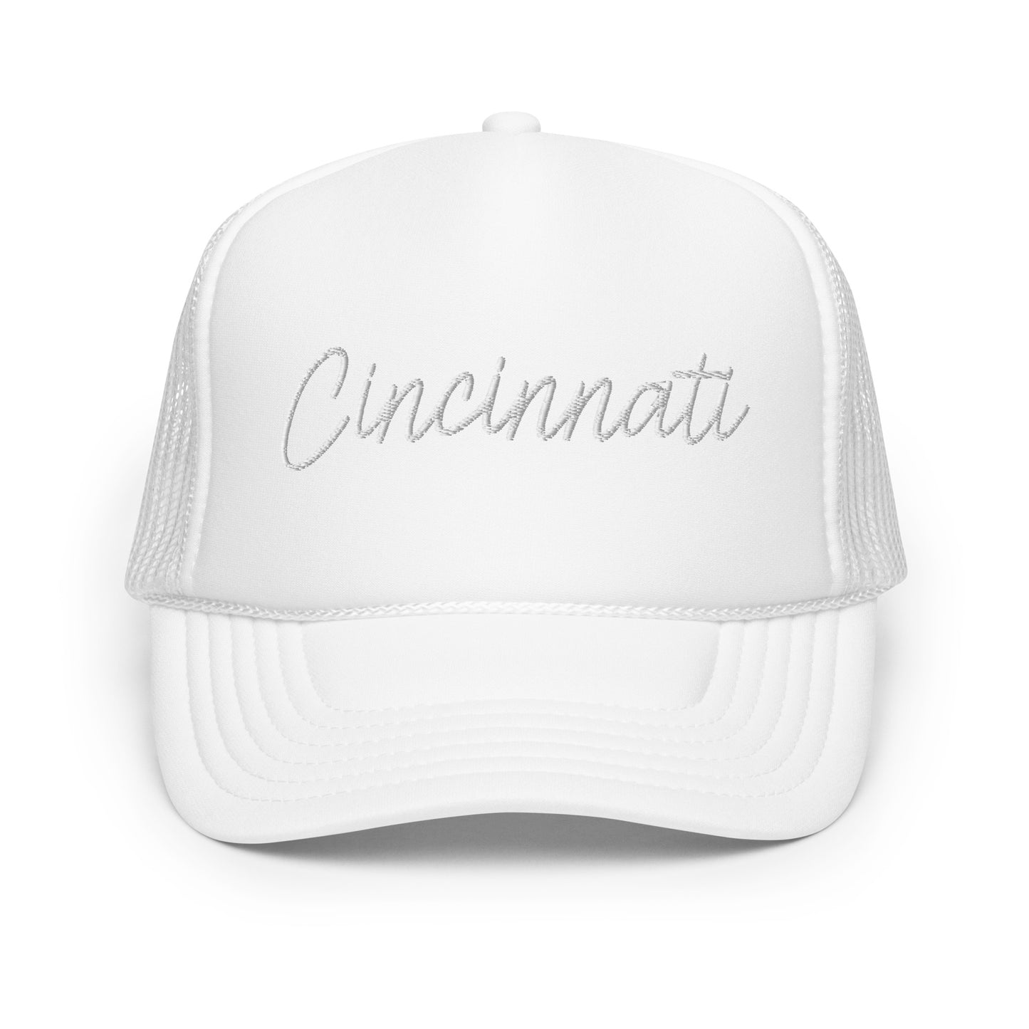 Cincinnati Retro Script Foam 5 Panel A-Frame Snapback Trucker Hat