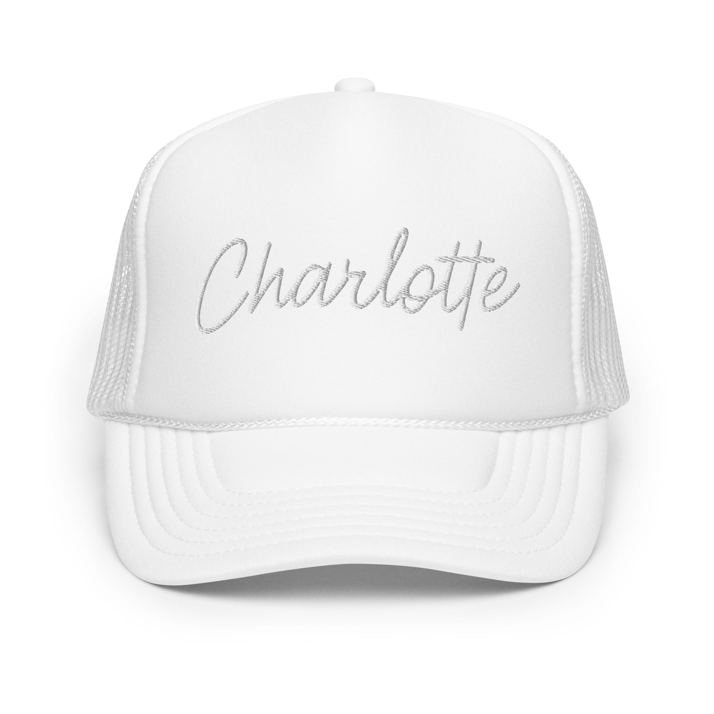 Charlotte Retro Script Foam 5 Panel A-Frame Snapback Trucker Hat
