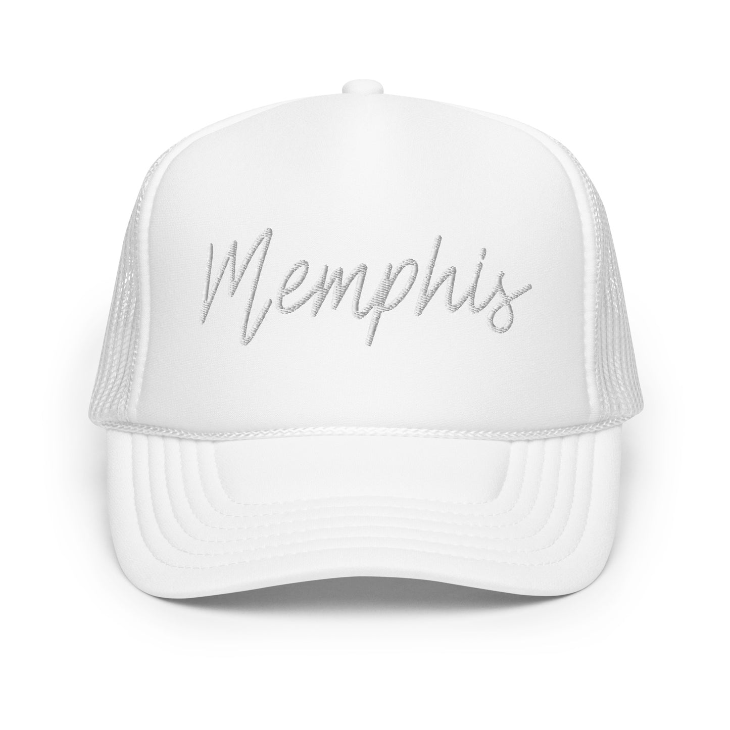 Memphis Retro Script Foam 5 Panel A-Frame Snapback Trucker Hat