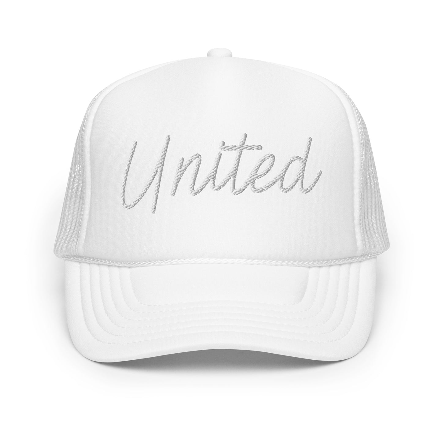 United States USA "United" Retro Script Foam 5 Panel A-Frame Snapback Trucker Hat