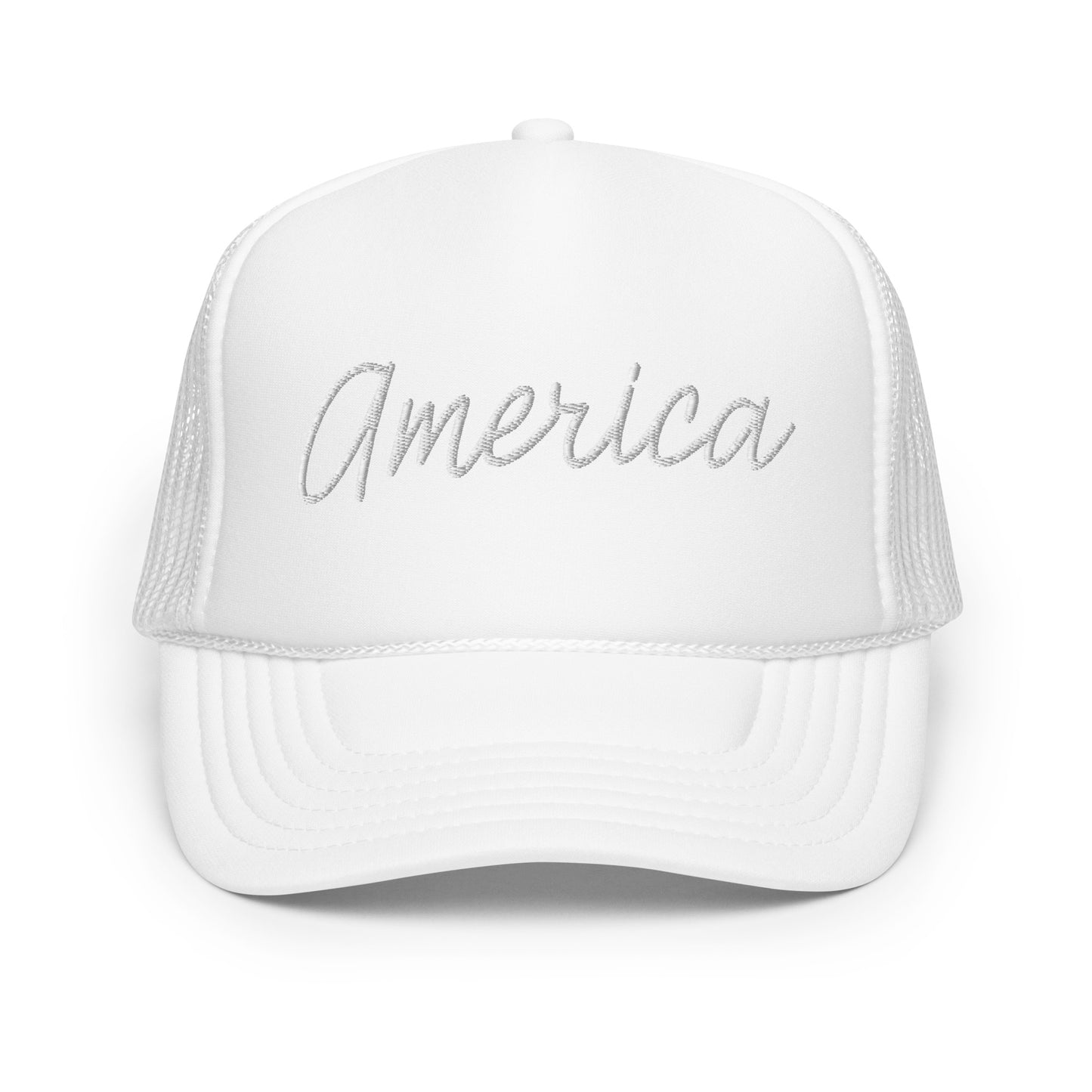 United States USA "America" Retro Script Foam 5 Panel A-Frame Snapback Trucker Hat