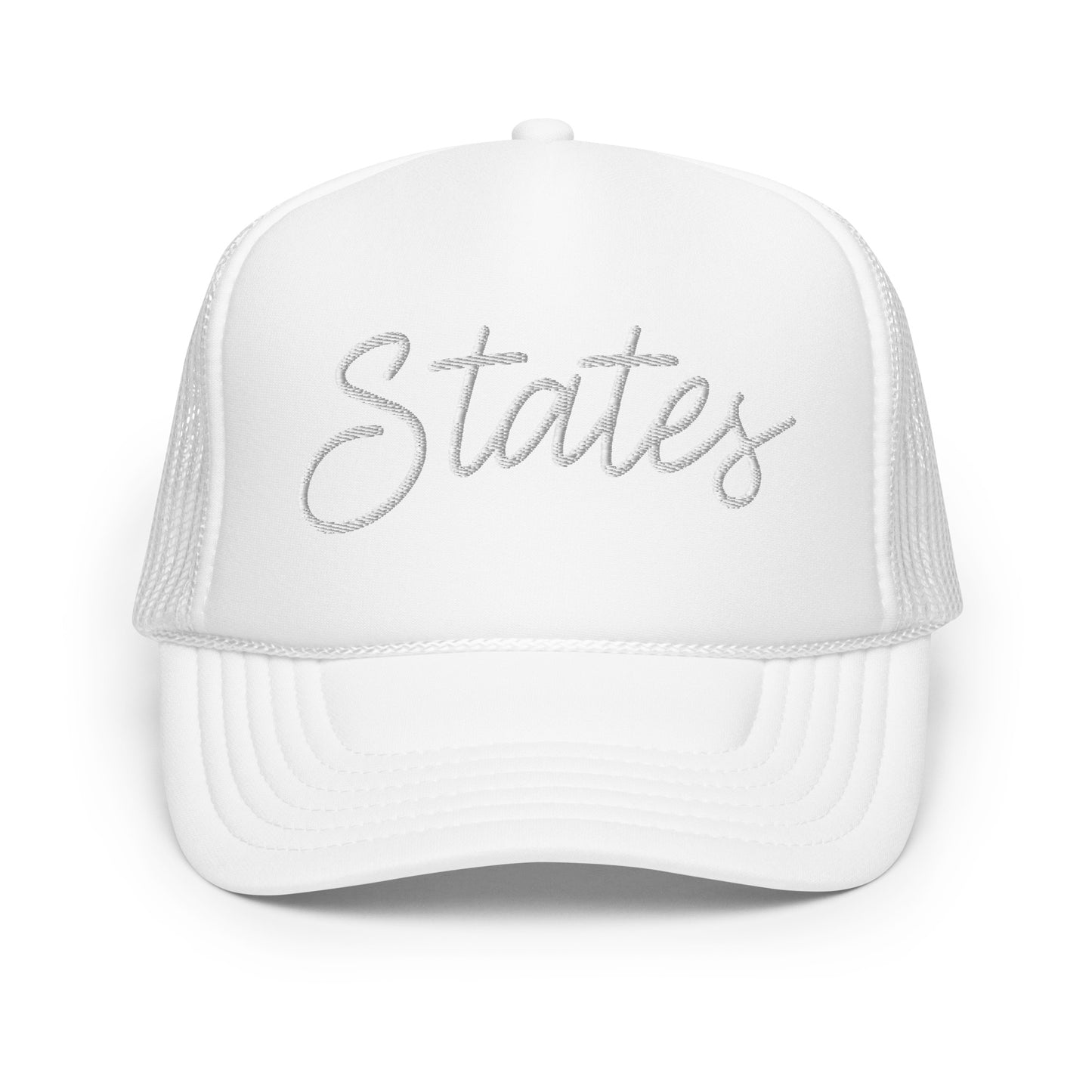 United States USA "States" Retro Script Foam 5 Panel A-Frame Snapback Trucker Hat
