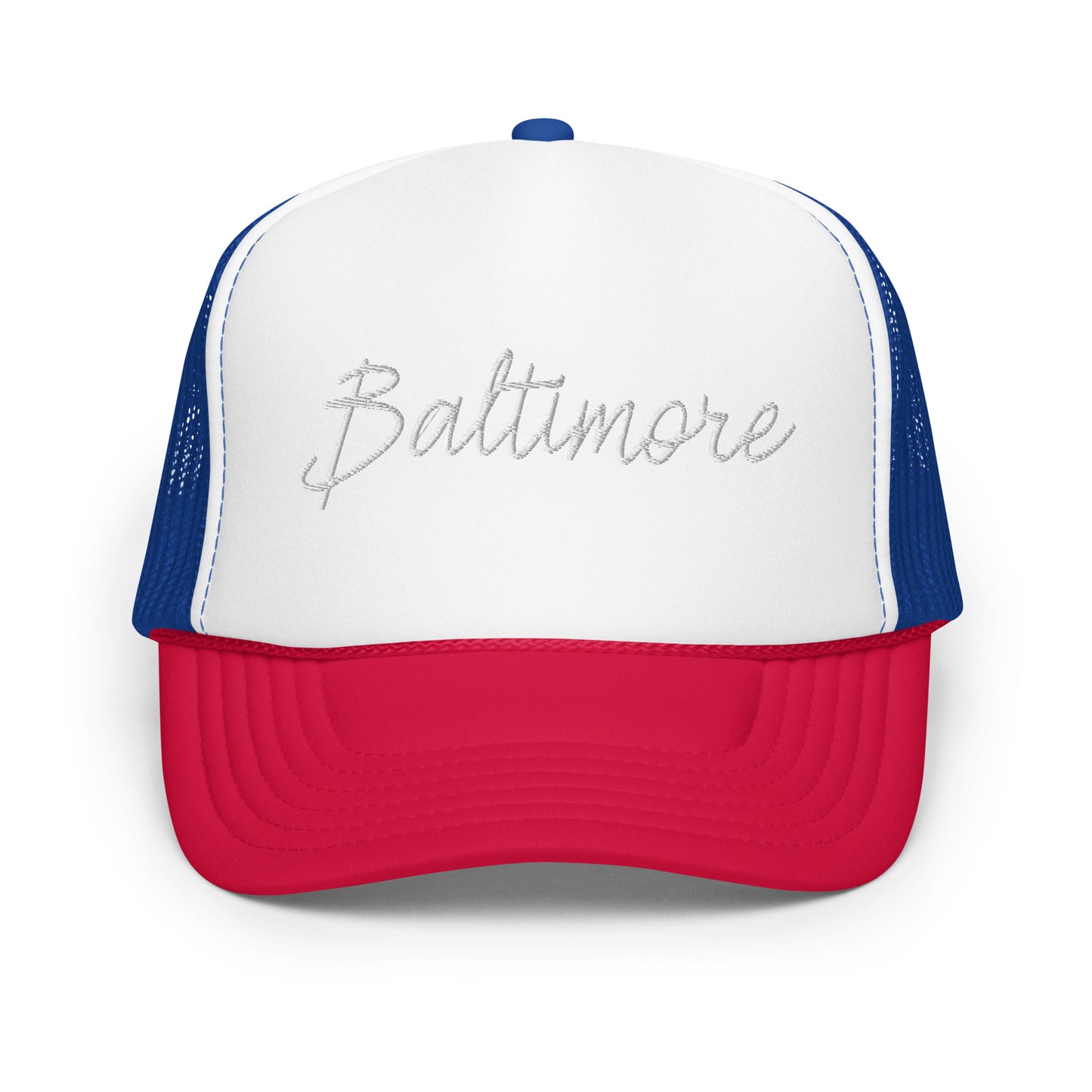 Baltimore Retro Script Foam 5 Panel A-Frame Snapback Trucker Hat
