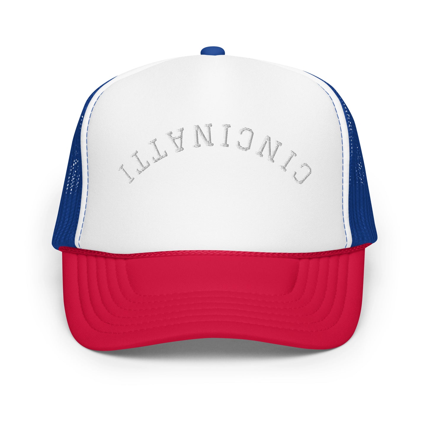 Cincinnati Upside Down Arch Foam 5 Panel A-Frame Snapback Trucker Hat