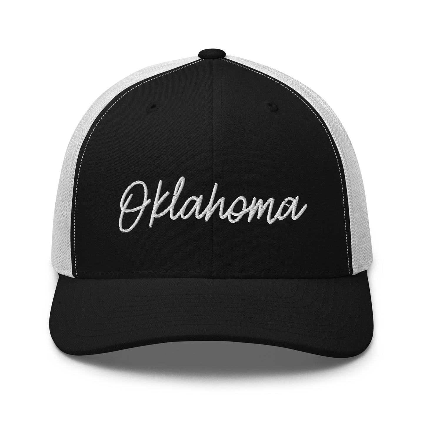Oklahoma Retro Script Mid 6 Panel Snapback Trucker Hat