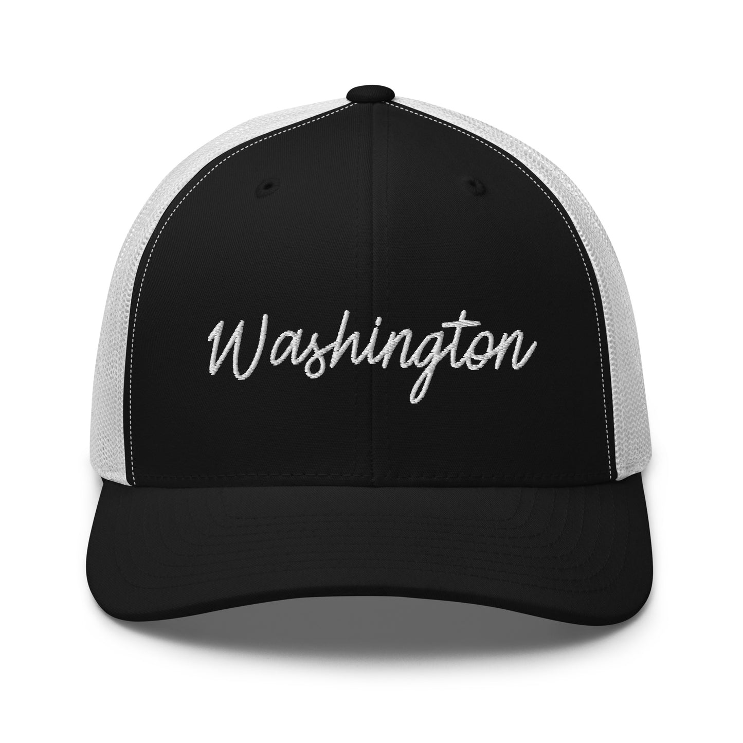 Washington Retro Script Mid 6 Panel Snapback Trucker Hat