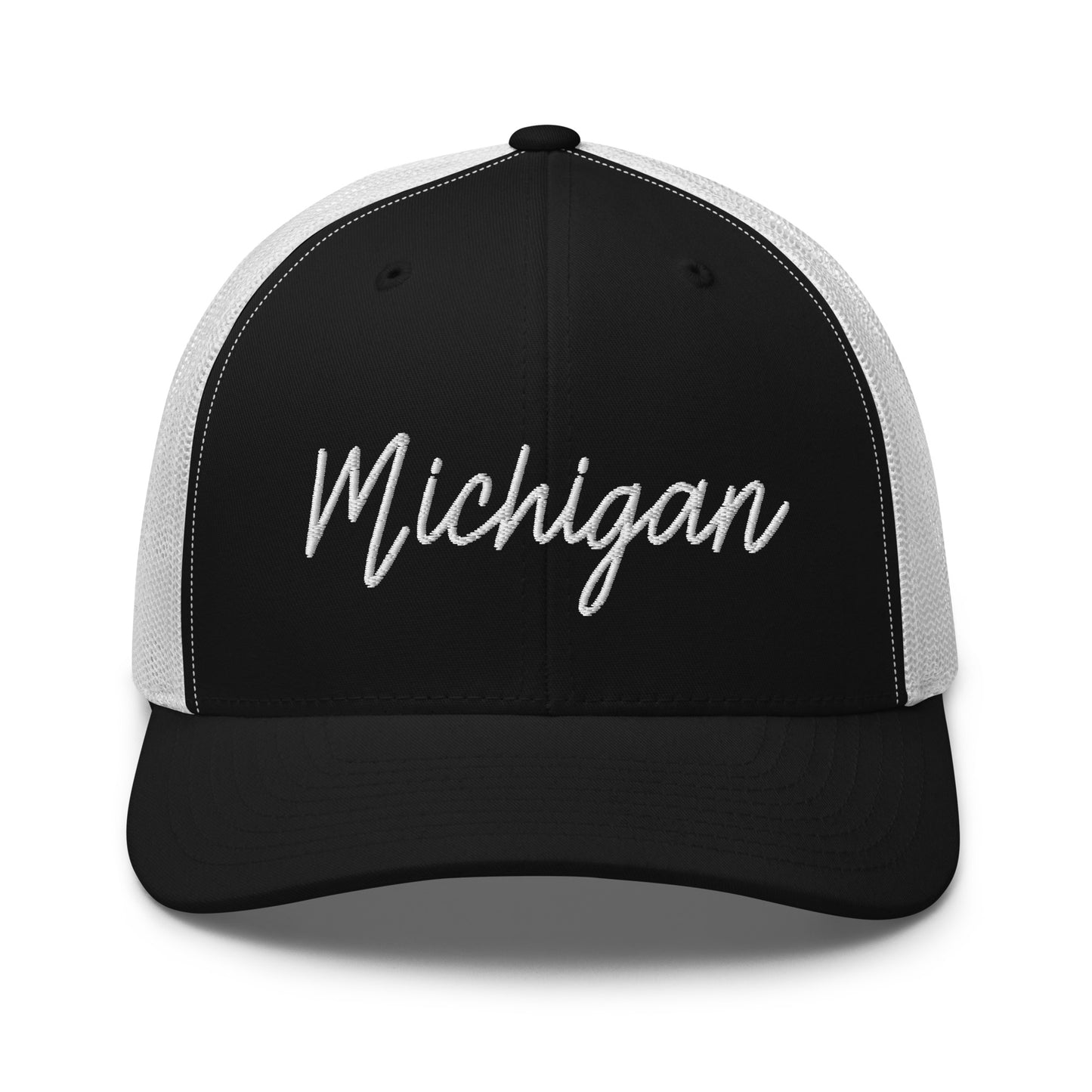 Michigan Retro Script Mid 6 Panel Snapback Trucker Hat