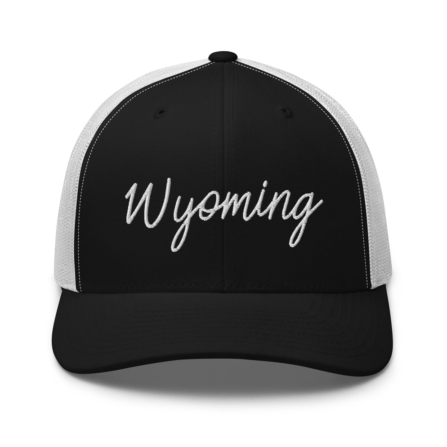 Wyoming Retro Script Mid 6 Panel Snapback Trucker Hat
