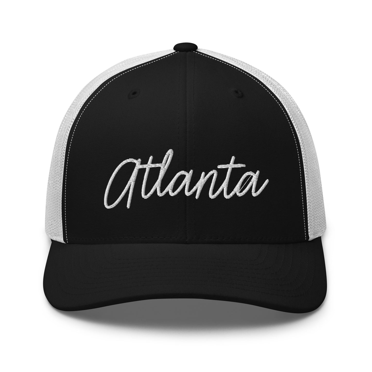 Atlanta Retro Script Mid 6 Panel Snapback Trucker Hat