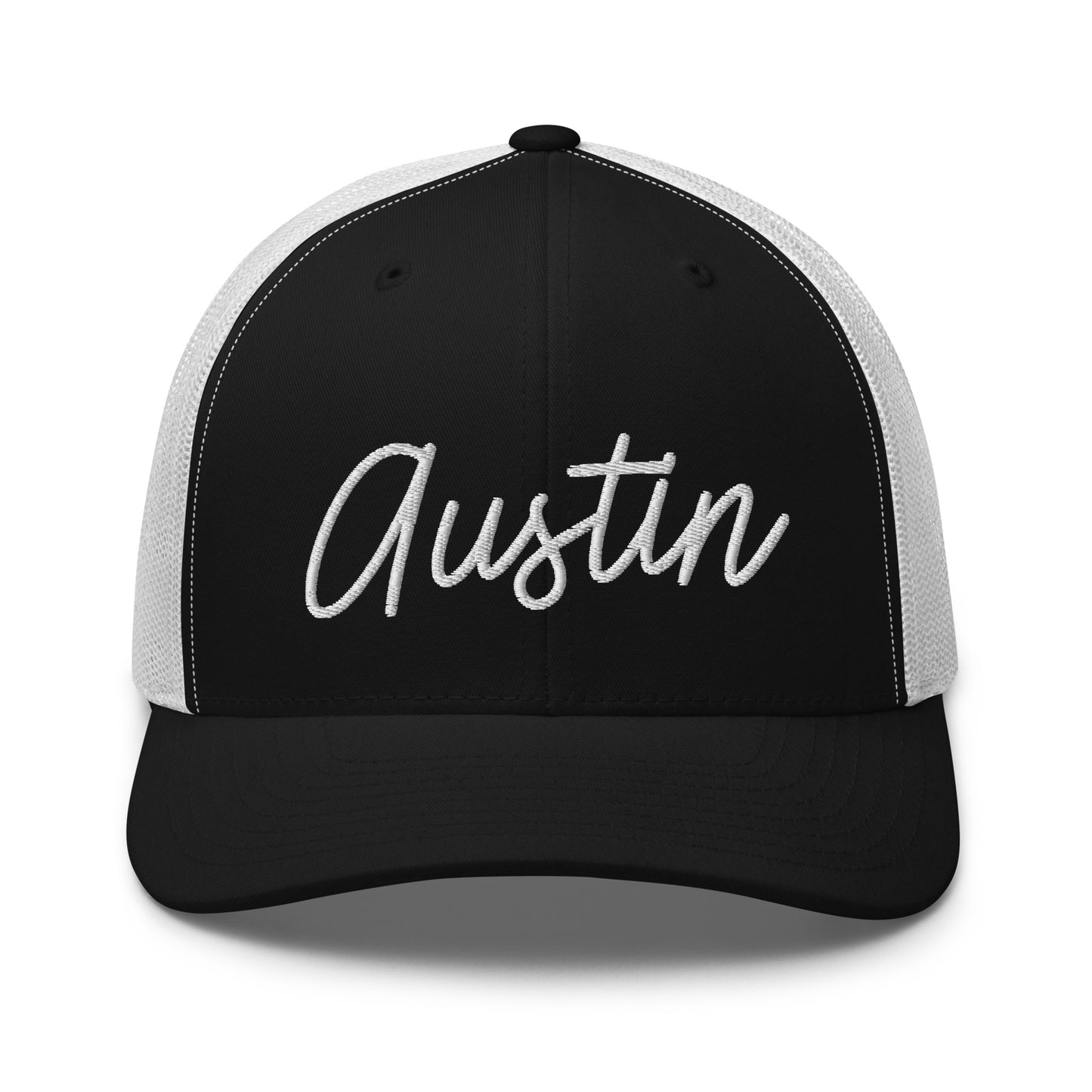 Austin Retro Script Mid 6 Panel Snapback Trucker Hat