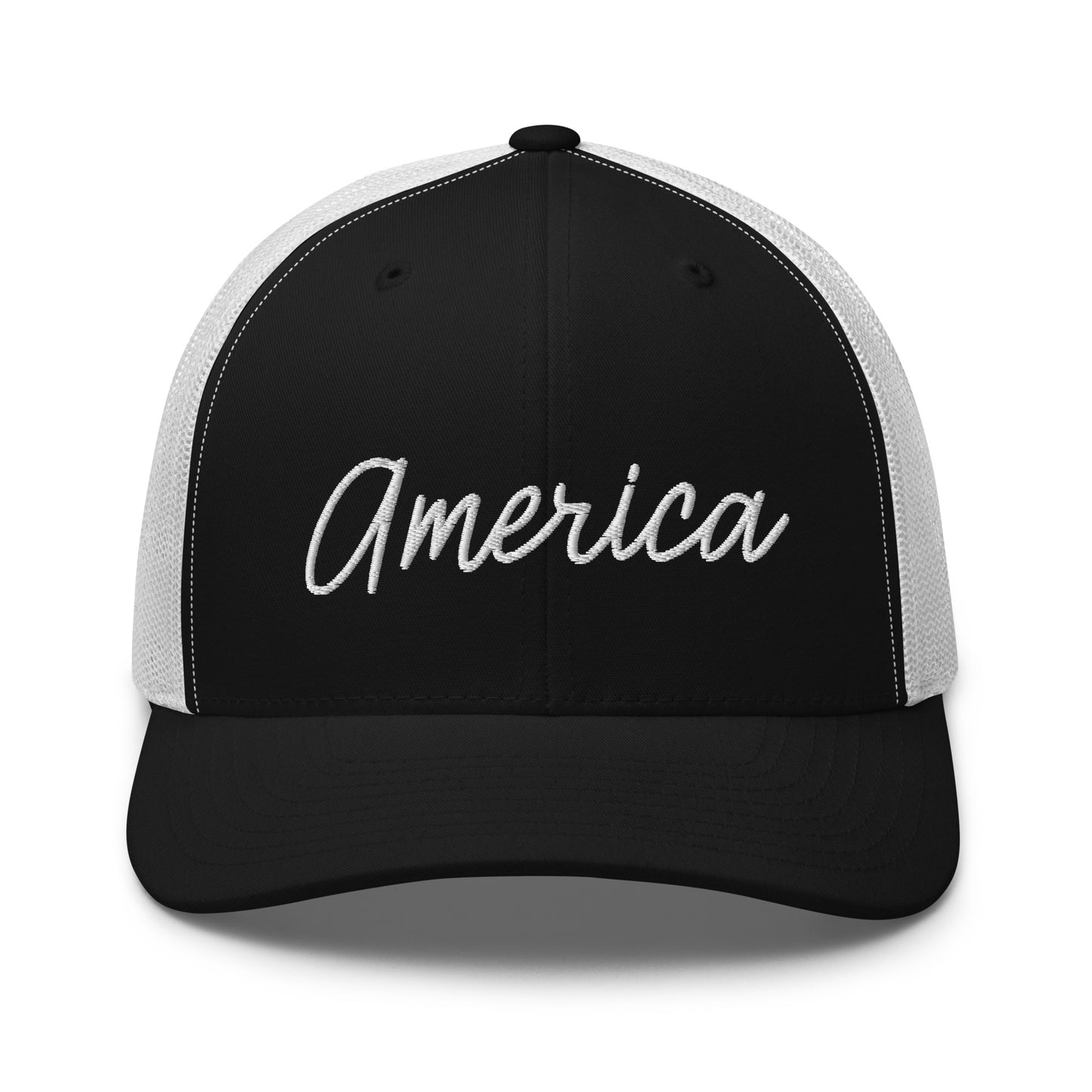 United States USA "America" Retro Script Mid 6 Panel Snapback Trucker Hat