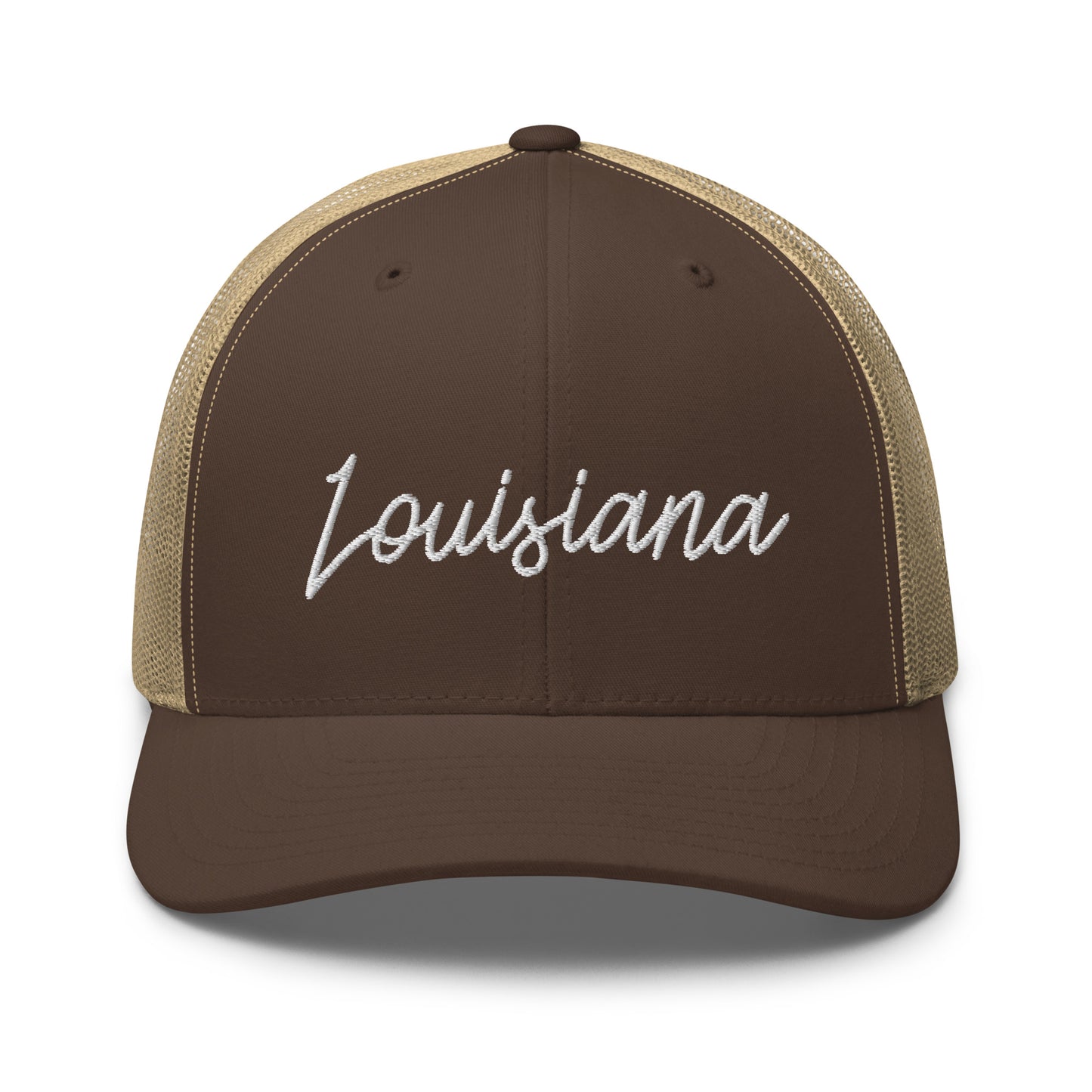 Louisiana Retro Script Mid 6 Panel Snapback Trucker Hat