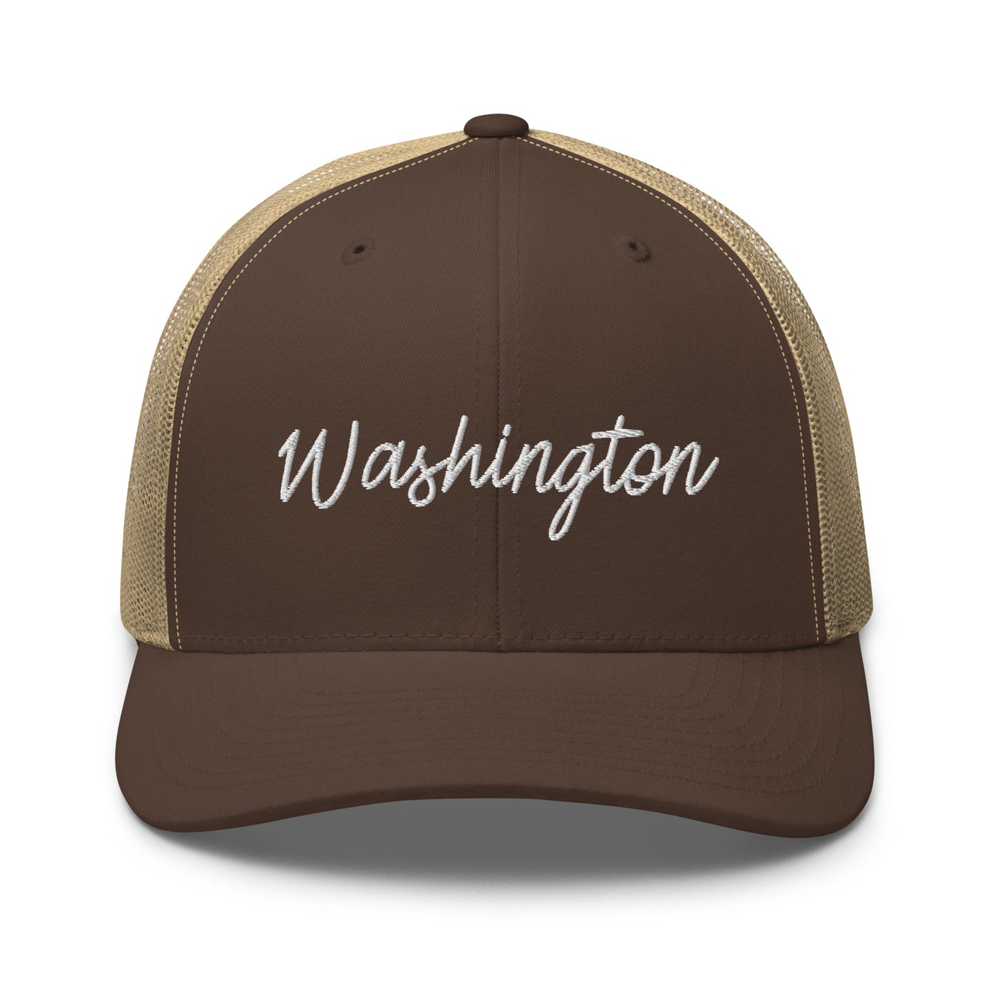 Washington Retro Script Mid 6 Panel Snapback Trucker Hat