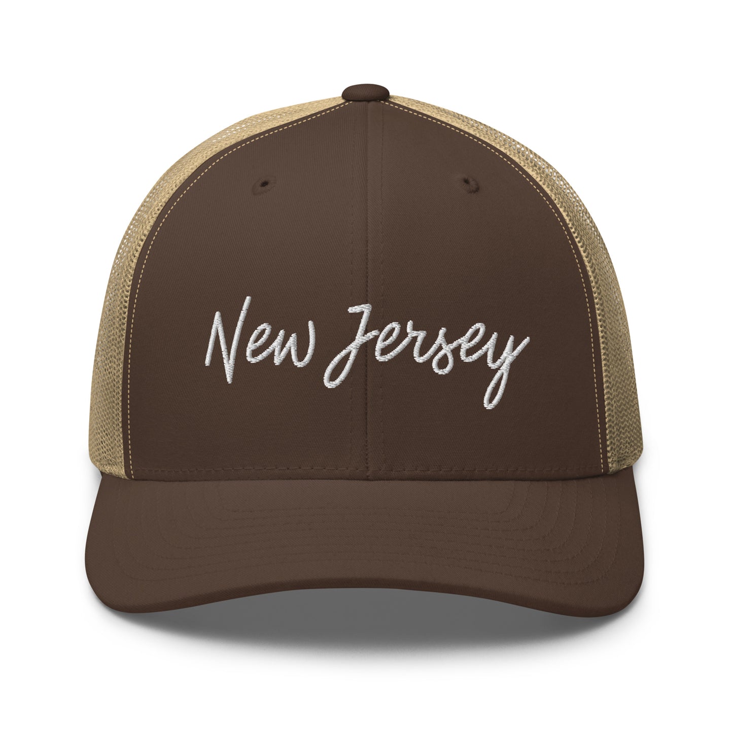 New Jersey Retro Script Mid 6 Panel Snapback Trucker Hat