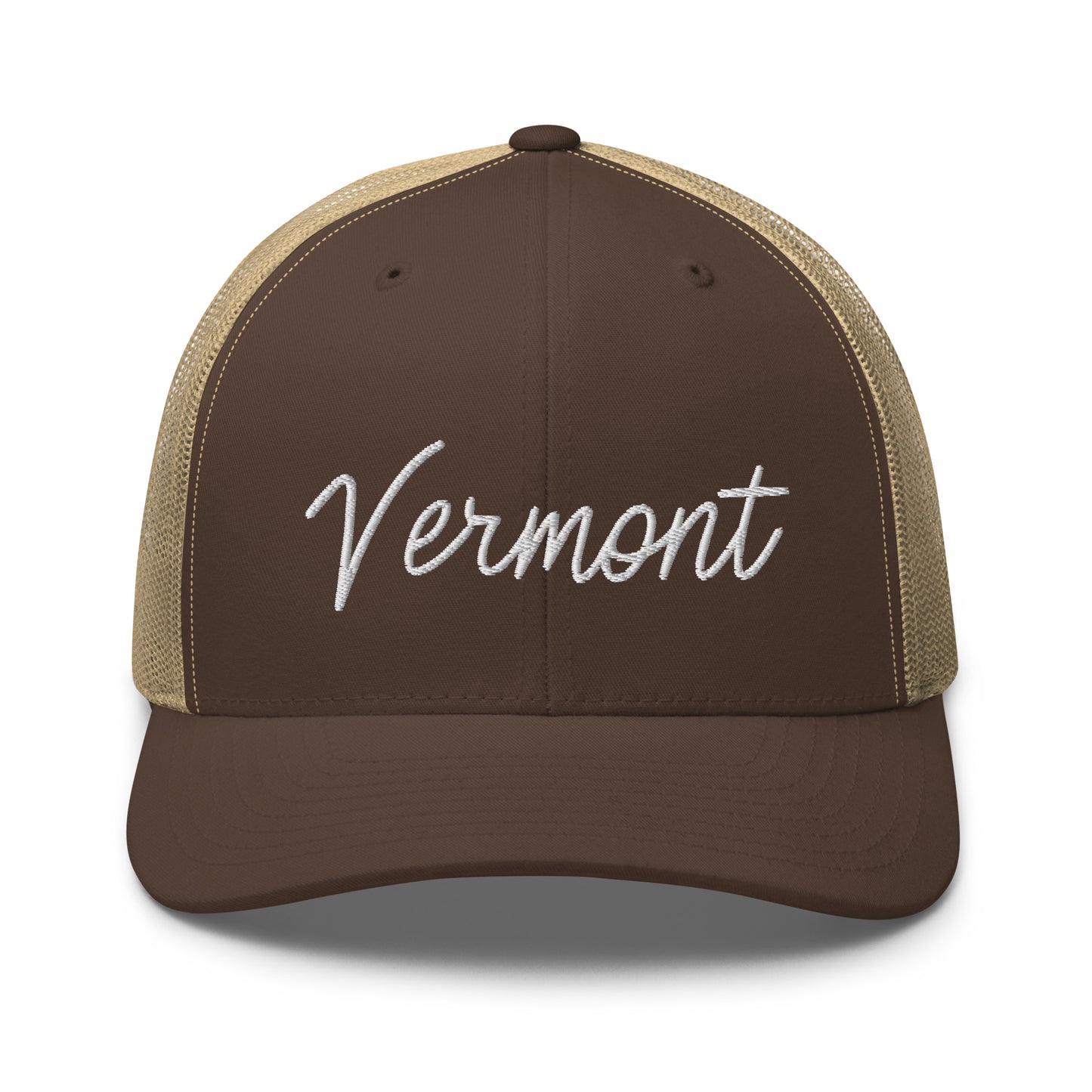 Vermont Retro Script Mid 6 Panel Snapback Trucker Hat